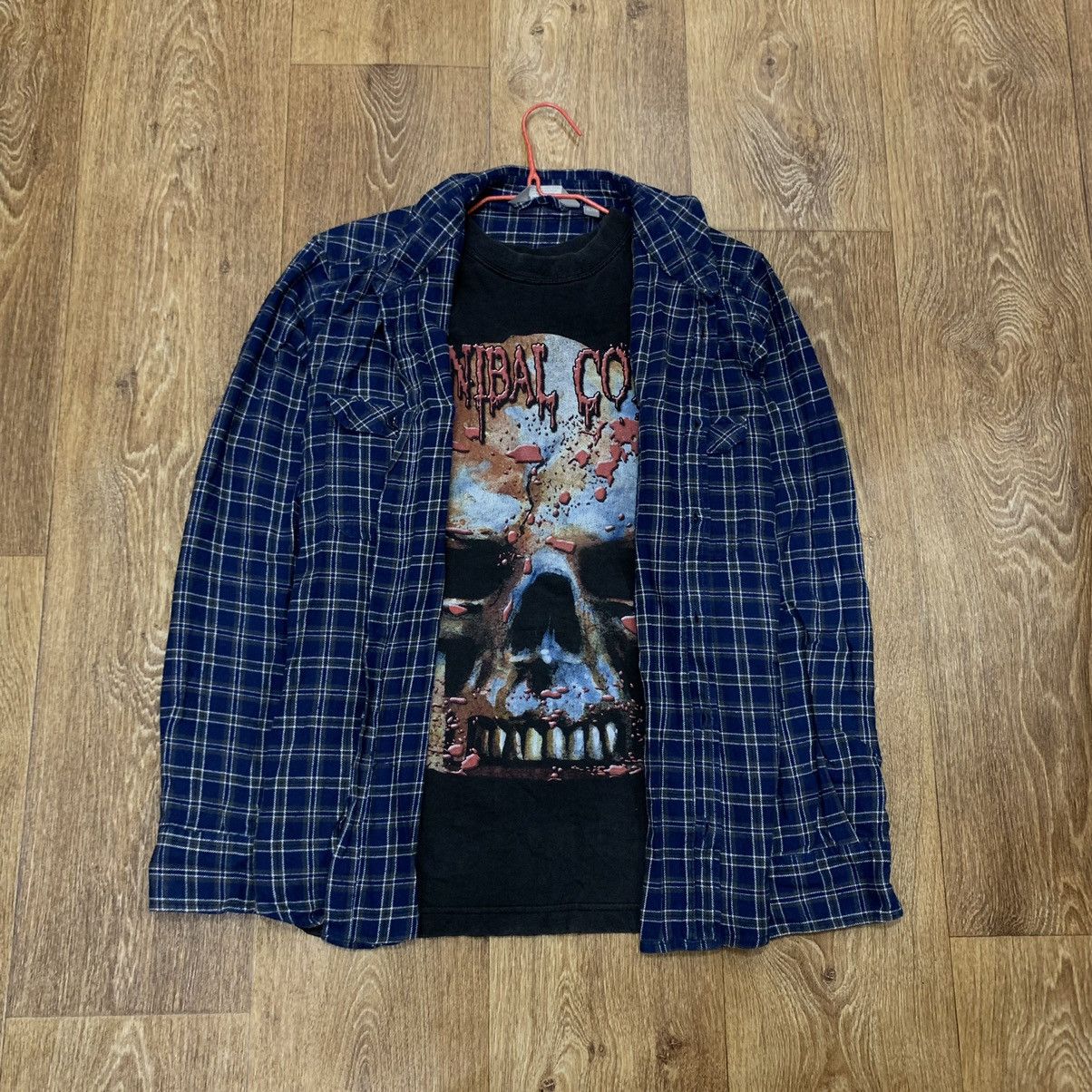 Vintage Vintage 90s Plaid Shirt Graphic Tee Layered Grunge Slim XL Size US XL / EU 56 / 4 - 1 Thumbnail
