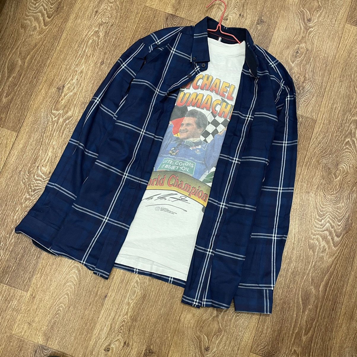 Vintage Vintage 90s Navy Checkered Shirt Grunge Streetwear Boxy L Size US L / EU 52-54 / 3 - 2 Thumbnail
