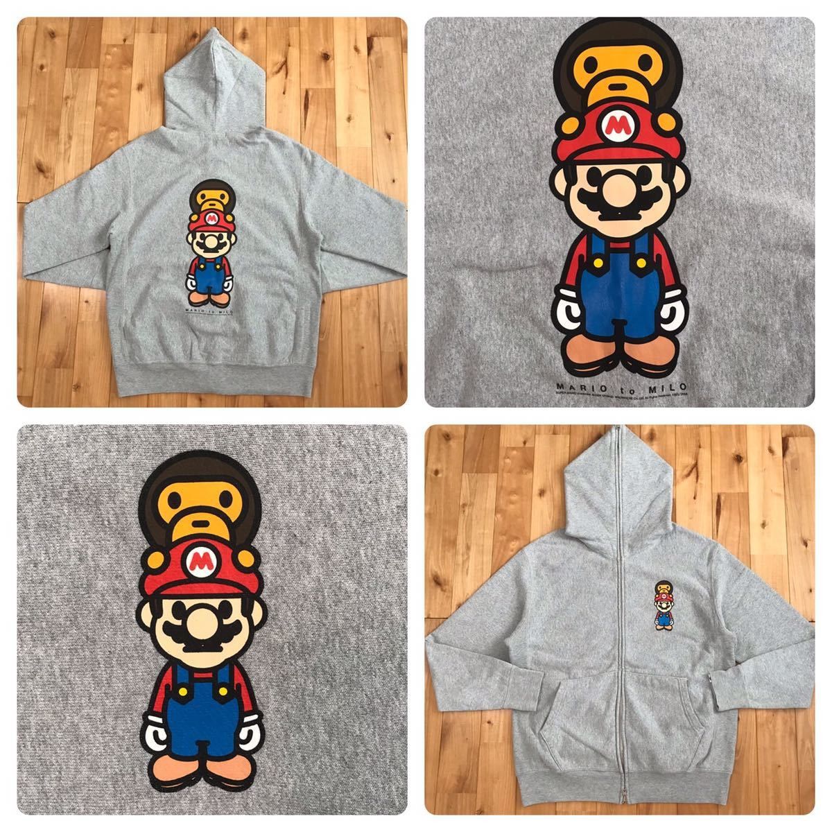 image of Bape × Nintendo Mario Milo Full Zip Hoodie Ape Nigo in Grey, Men's (Size Medium)