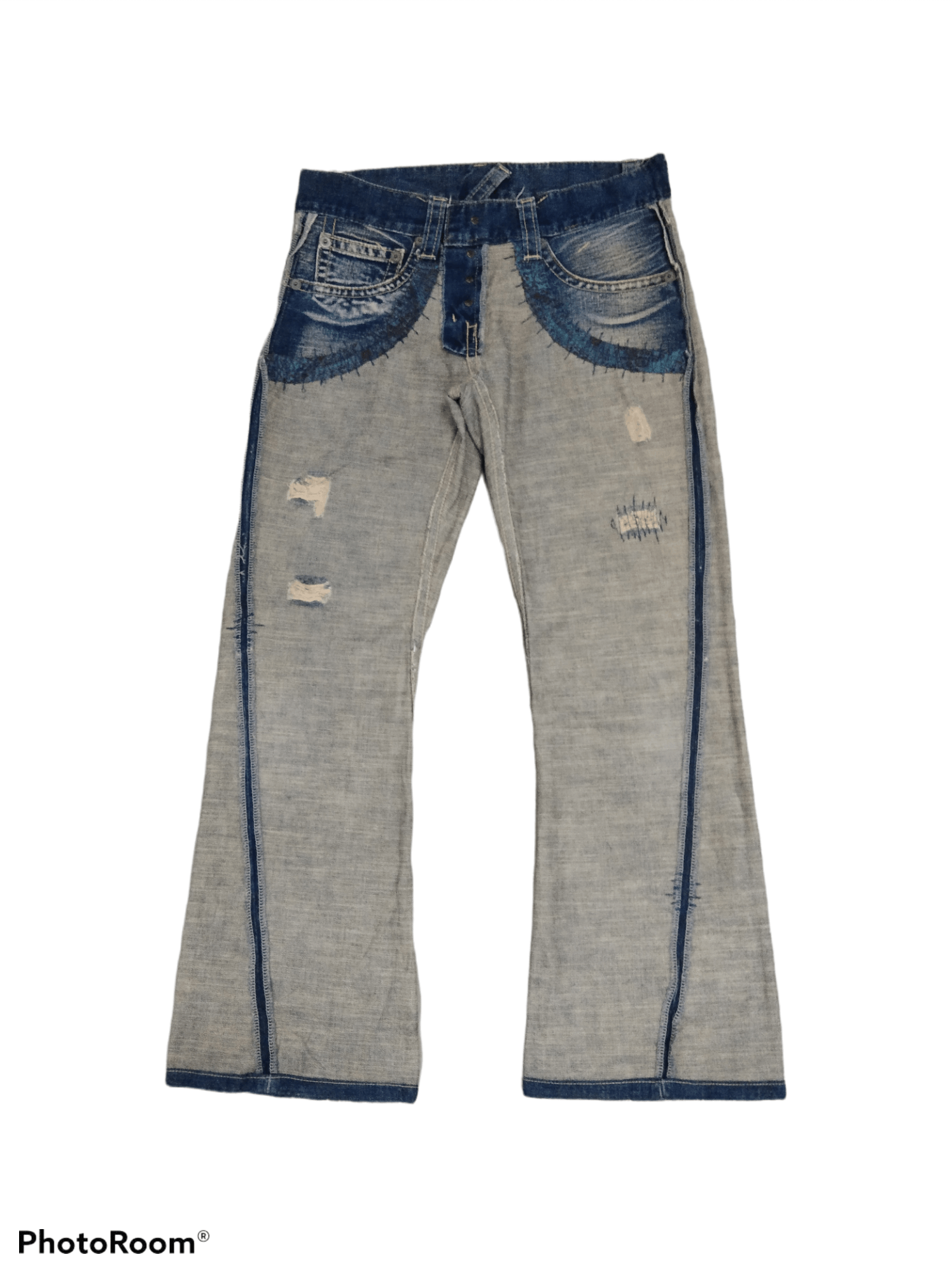 Japanese Brand FLARE VERY RARE🔥DISTRESSED REVERSIBLE LOVCAT DENIM PANTS Size US 30 / EU 46 - 8 Thumbnail