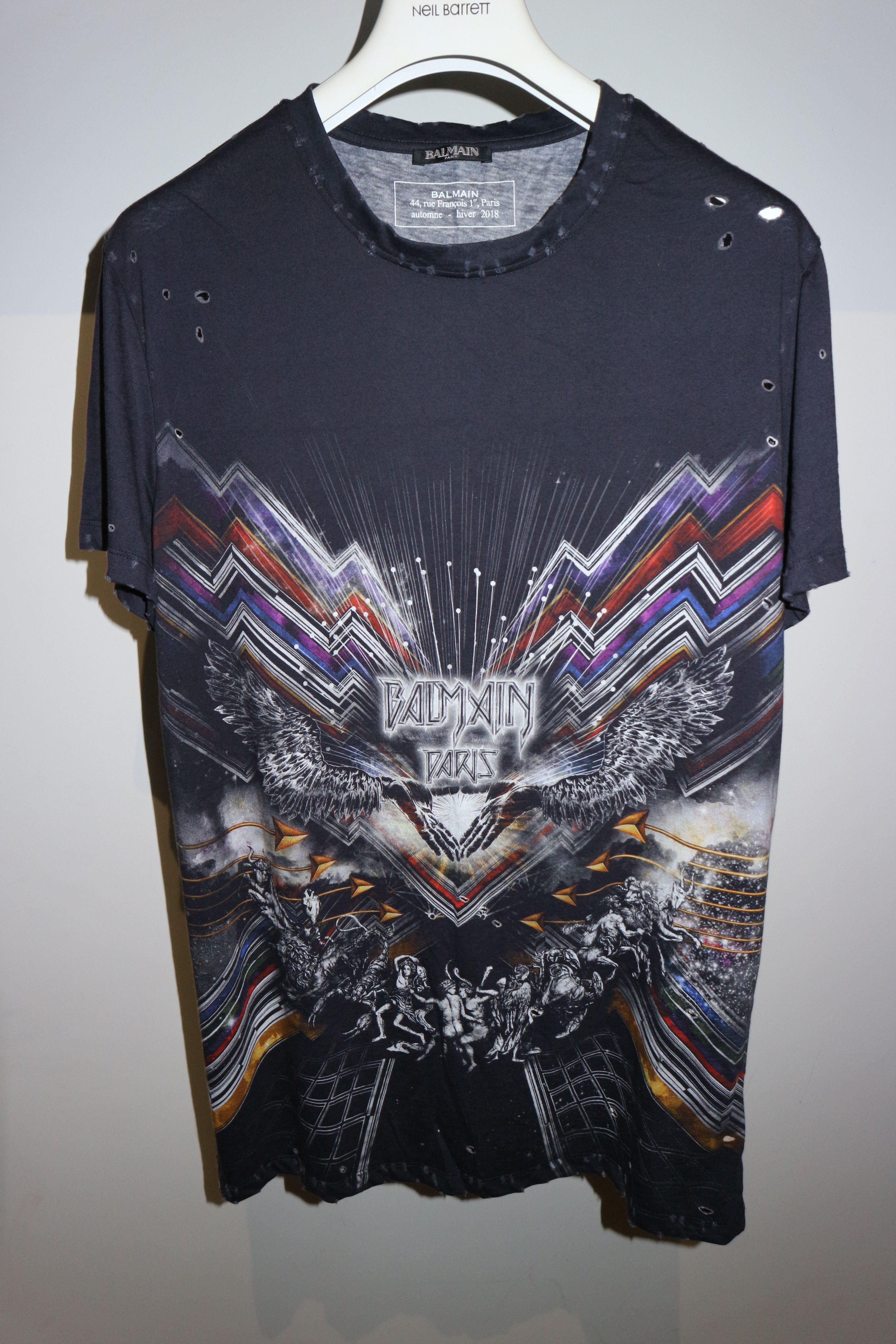 image of Balmain Galaxy Print Destroy Tshirt in Navy, Men's (Size Medium)
