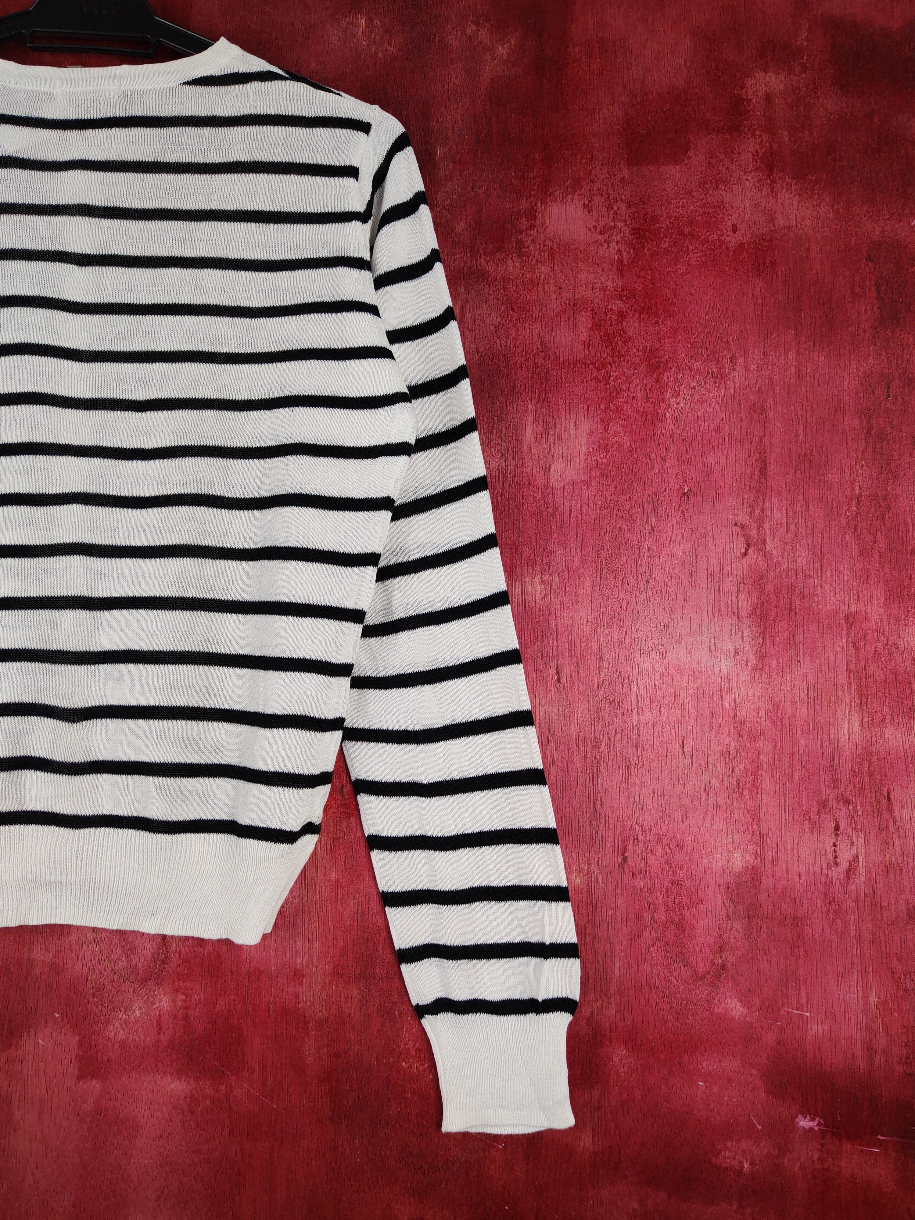 Japanese Brand Cinema Club Black/White Stripe thin knitwear Cardigan #S951 Size M / US 6-8 / IT 42-44 - 9 Thumbnail