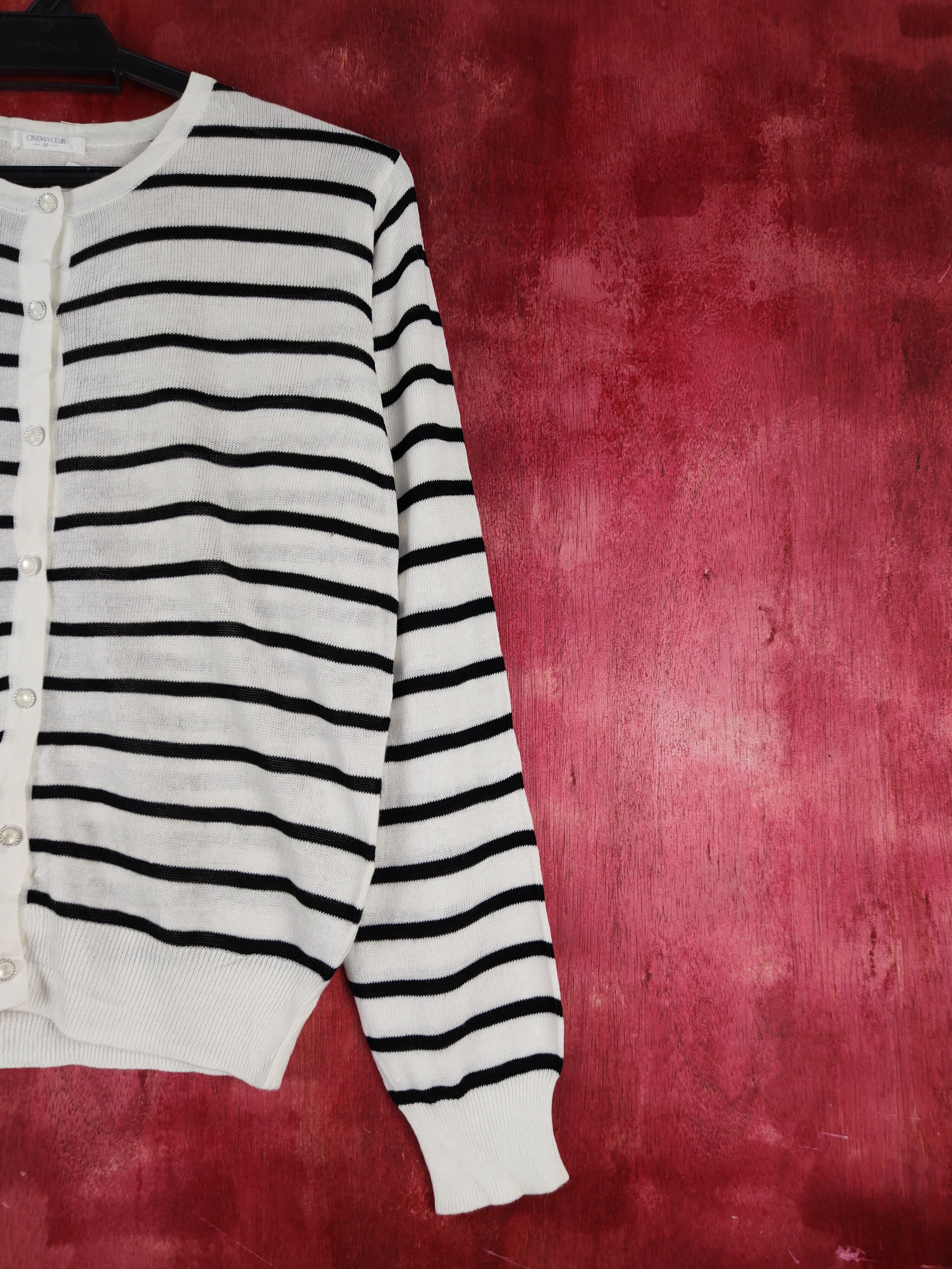 Japanese Brand Cinema Club Black/White Stripe thin knitwear Cardigan #S951 Size M / US 6-8 / IT 42-44 - 5 Thumbnail