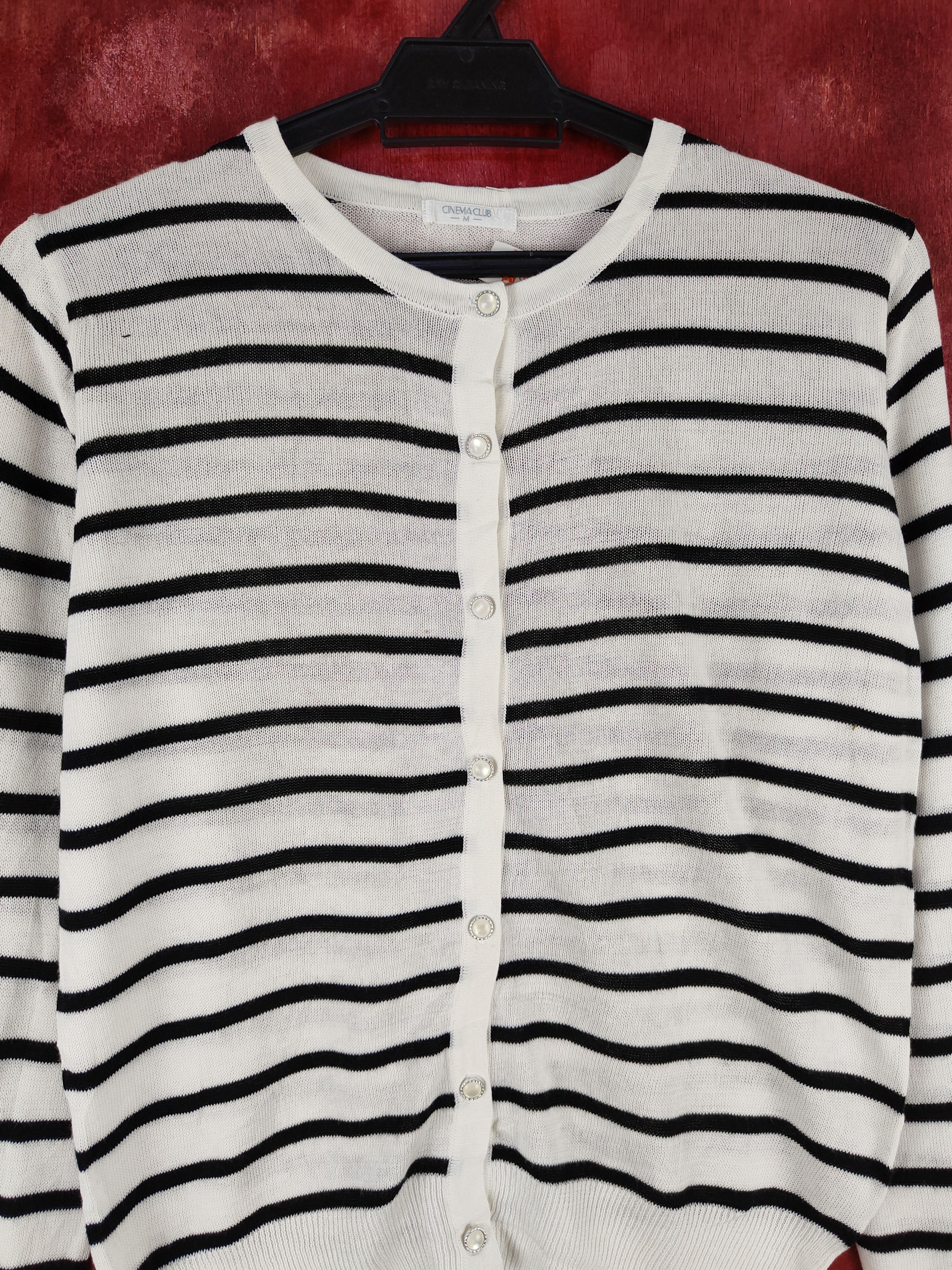 Japanese Brand Cinema Club Black/White Stripe thin knitwear Cardigan #S951 Size M / US 6-8 / IT 42-44 - 2 Thumbnail