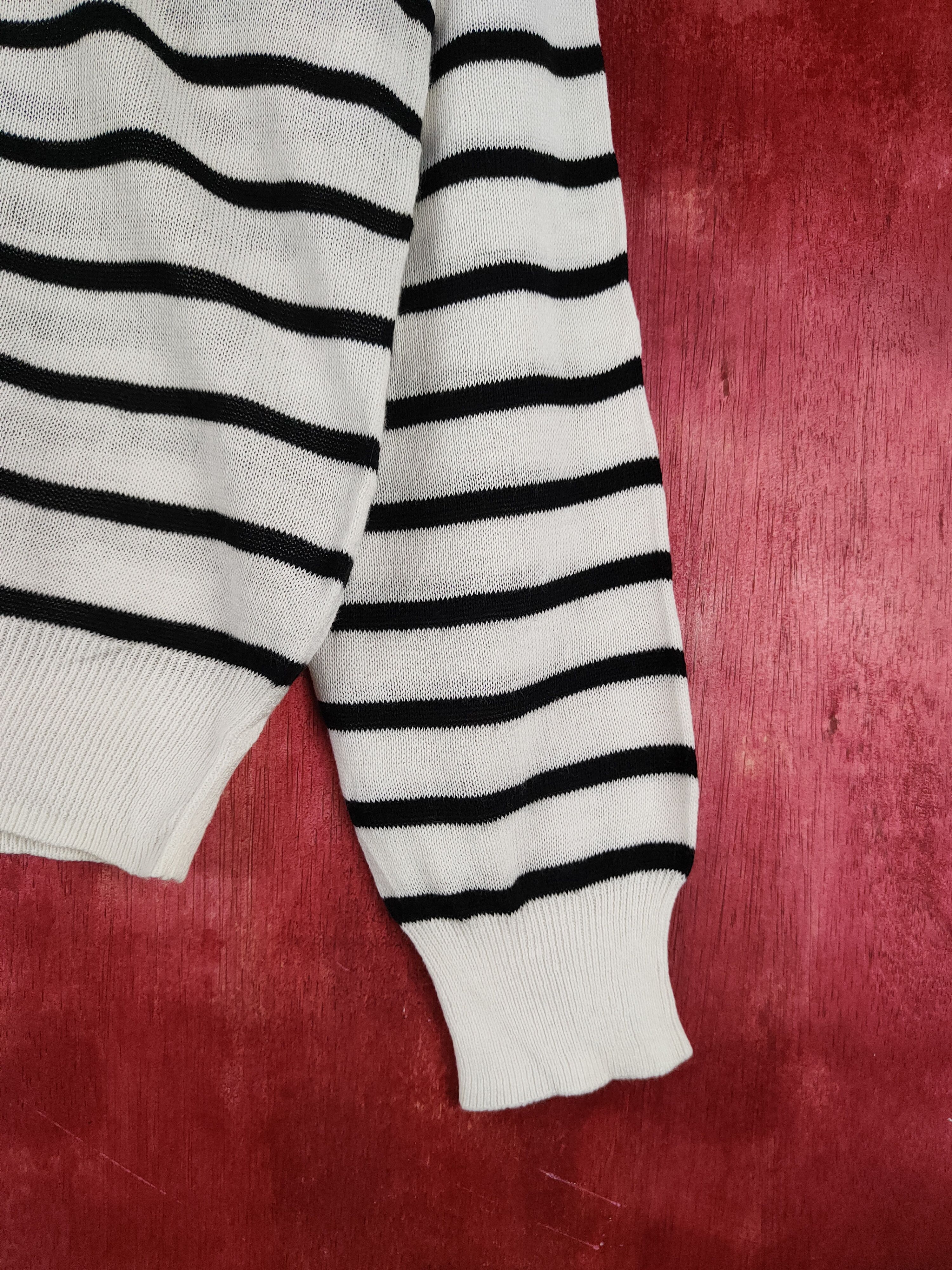 Japanese Brand Cinema Club Black/White Stripe thin knitwear Cardigan #S951 Size M / US 6-8 / IT 42-44 - 6 Thumbnail