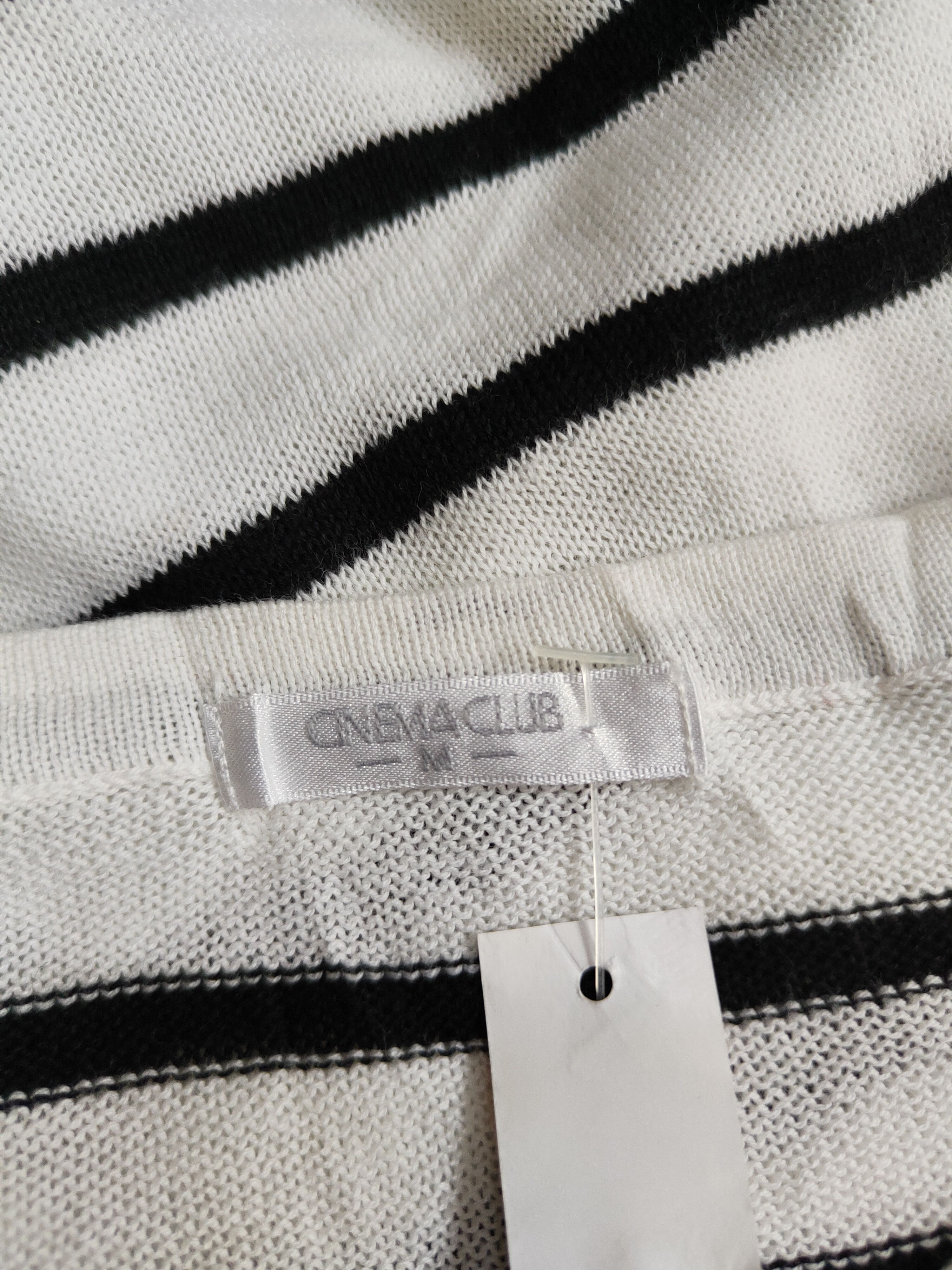 Japanese Brand Cinema Club Black/White Stripe thin knitwear Cardigan #S951 Size M / US 6-8 / IT 42-44 - 11 Thumbnail