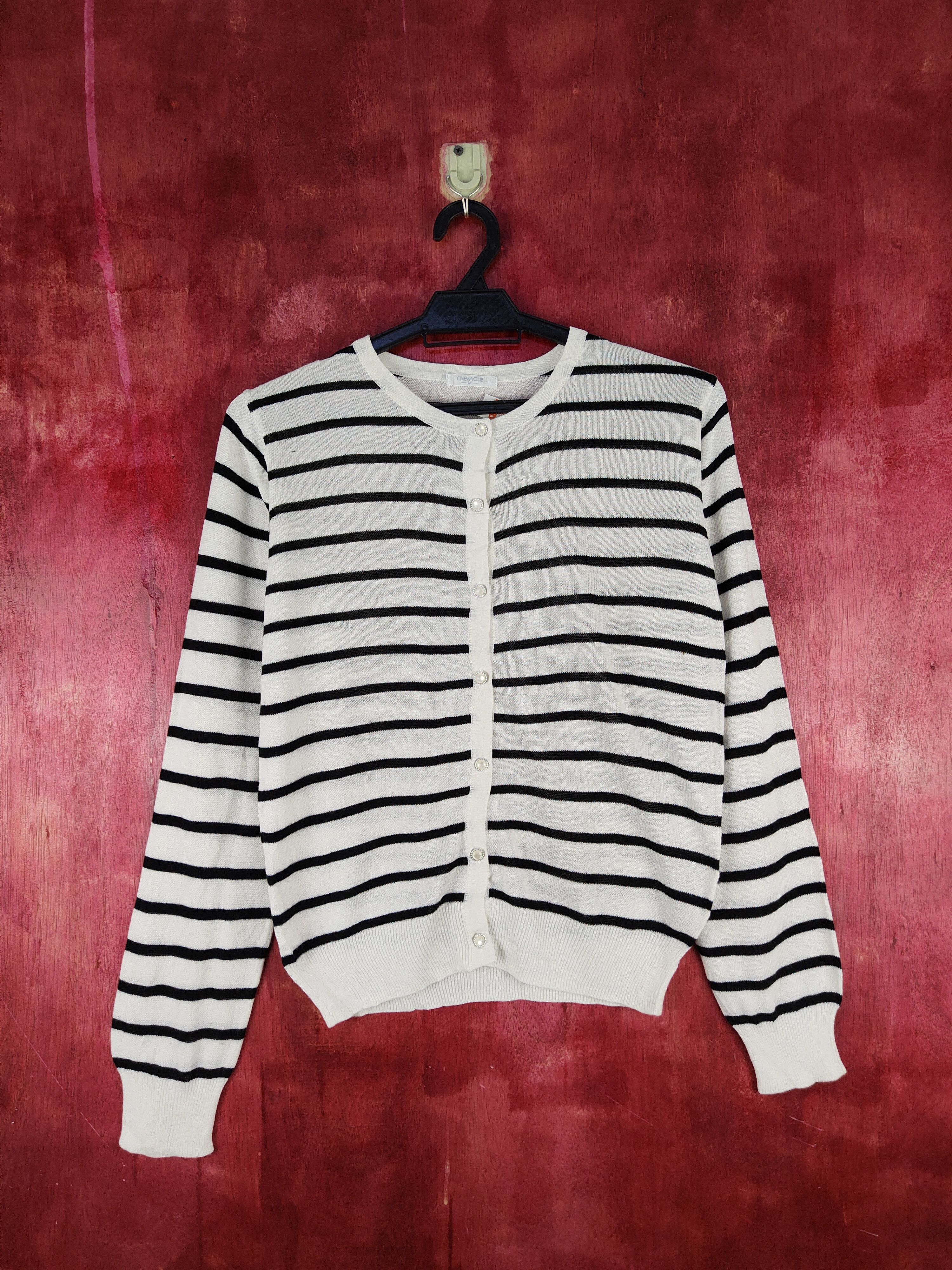 Japanese Brand Cinema Club Black/White Stripe thin knitwear Cardigan #S951 Size M / US 6-8 / IT 42-44 - 1 Thumbnail