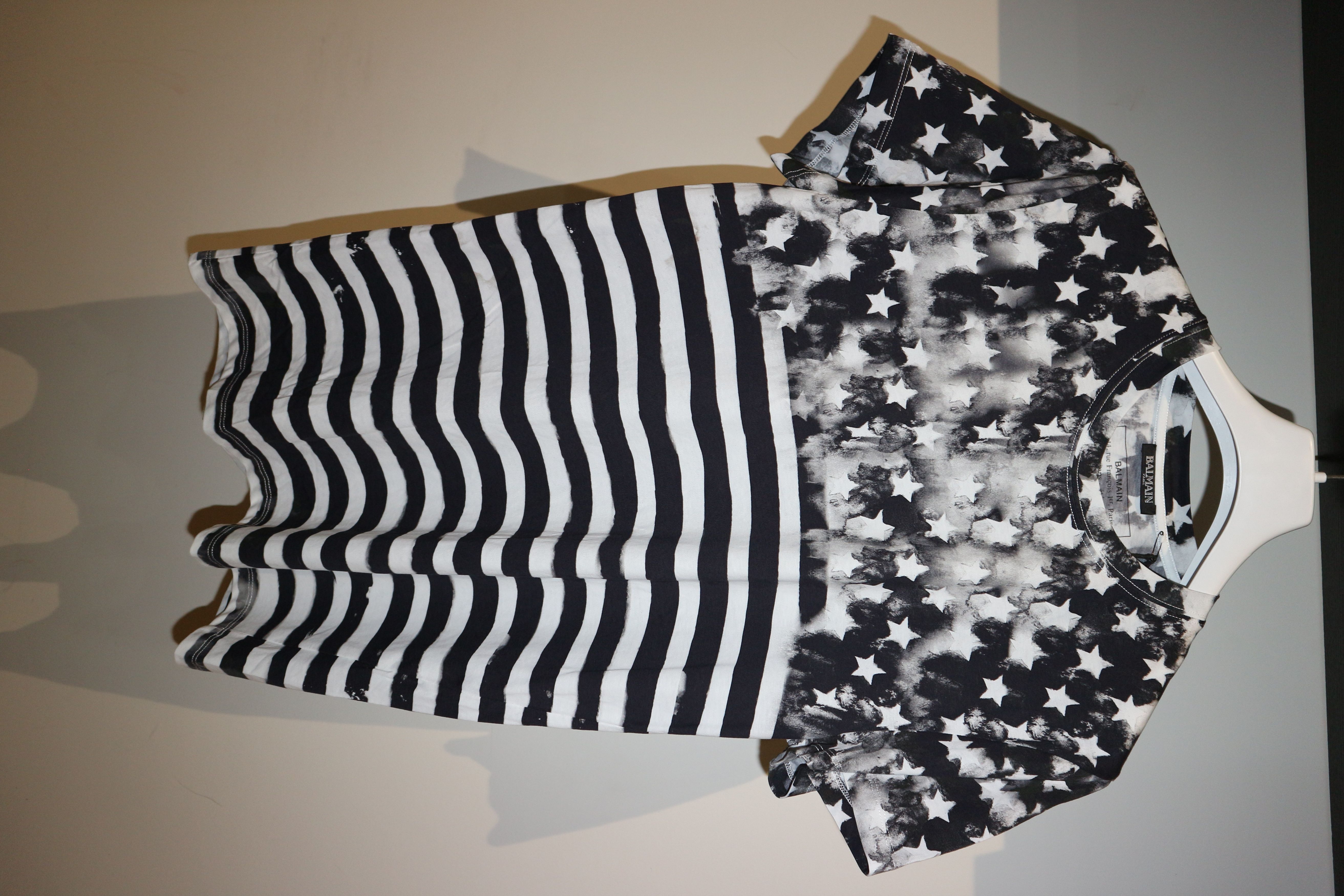 image of Balmain Stars And Stripes T-Shirt in Black White, Men's (Size 2XL)