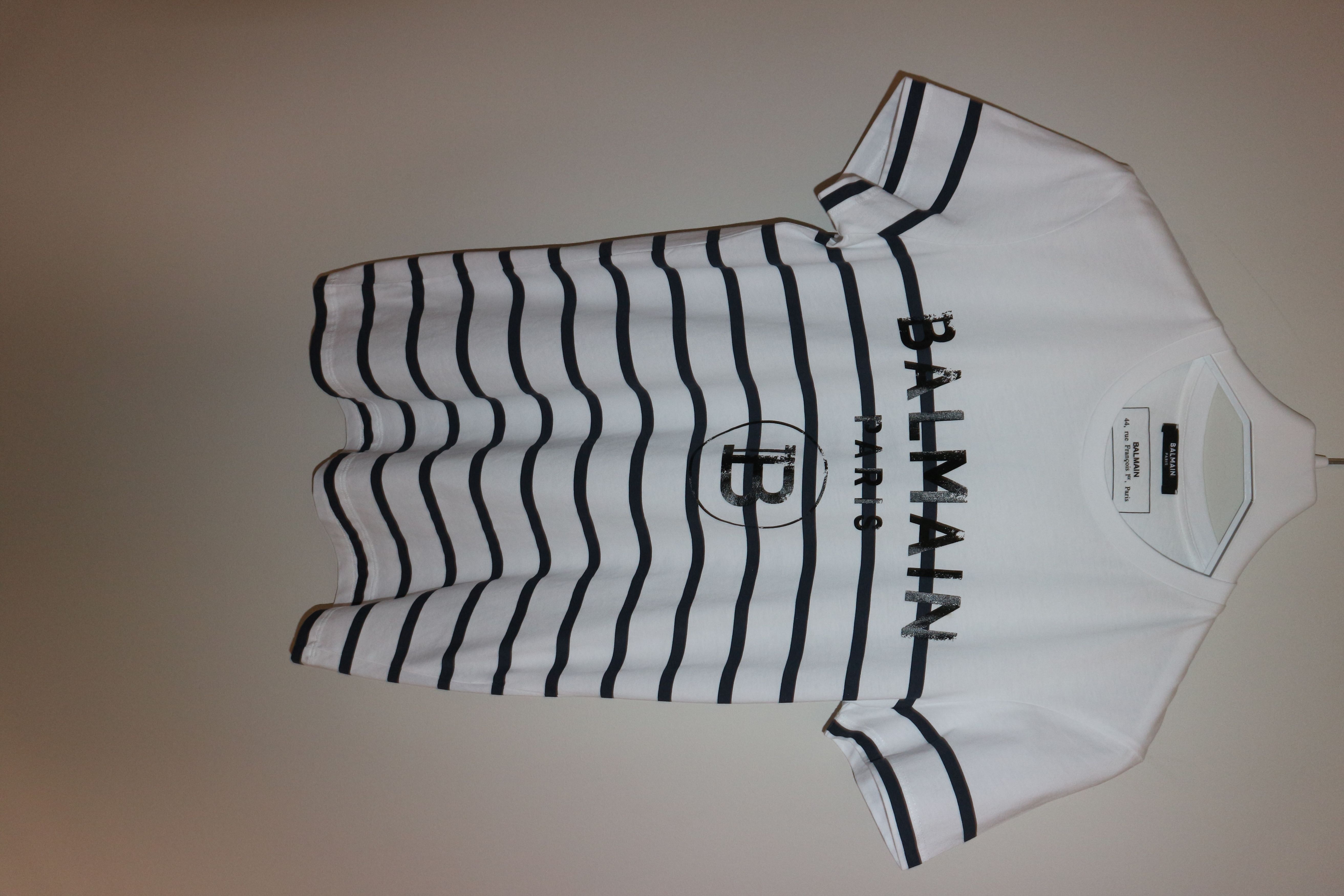 image of Balmain Logo Print Stripped Shirt in White, Men's (Size XS)