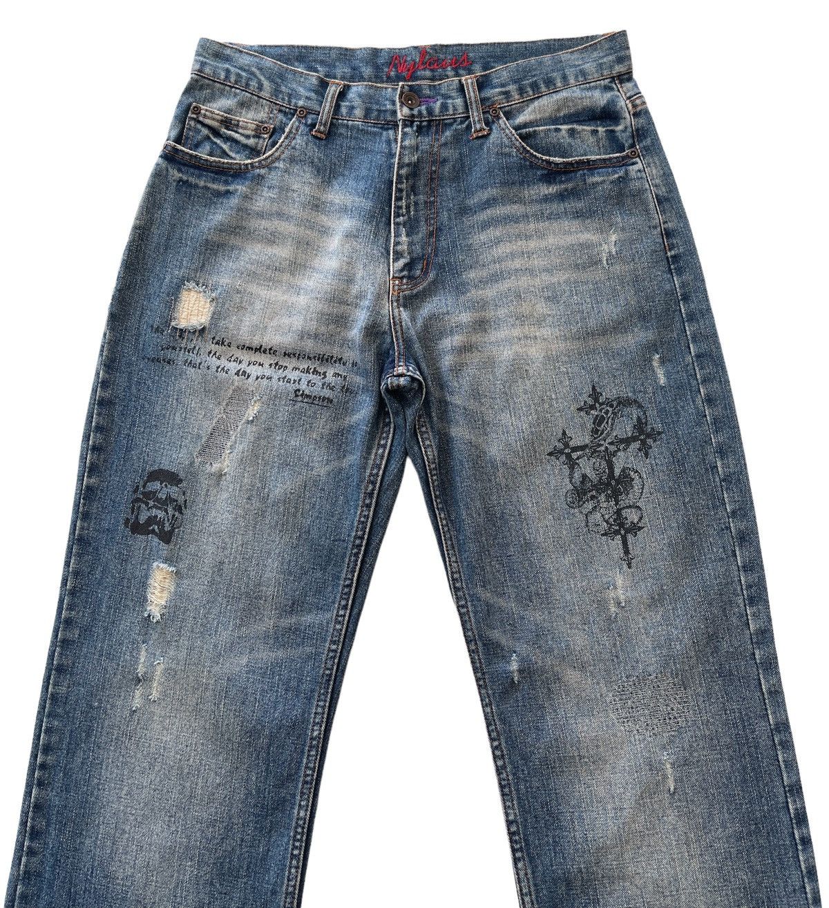 Japanese Brand Nylaus Streetwear Distressed Denim Size US 32 / EU 48 - 4 Thumbnail