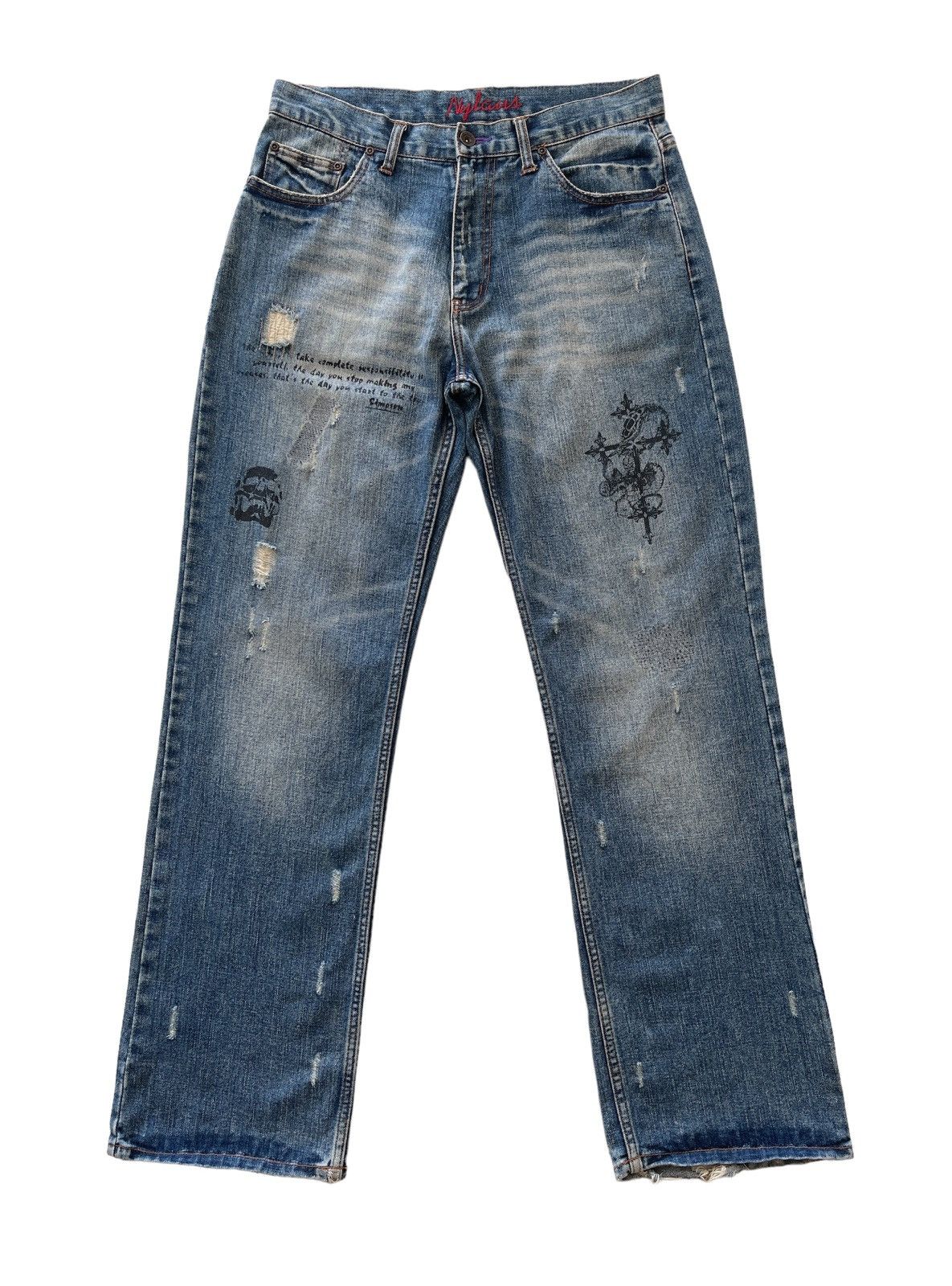 Japanese Brand Nylaus Streetwear Distressed Denim Size US 32 / EU 48 - 3 Thumbnail