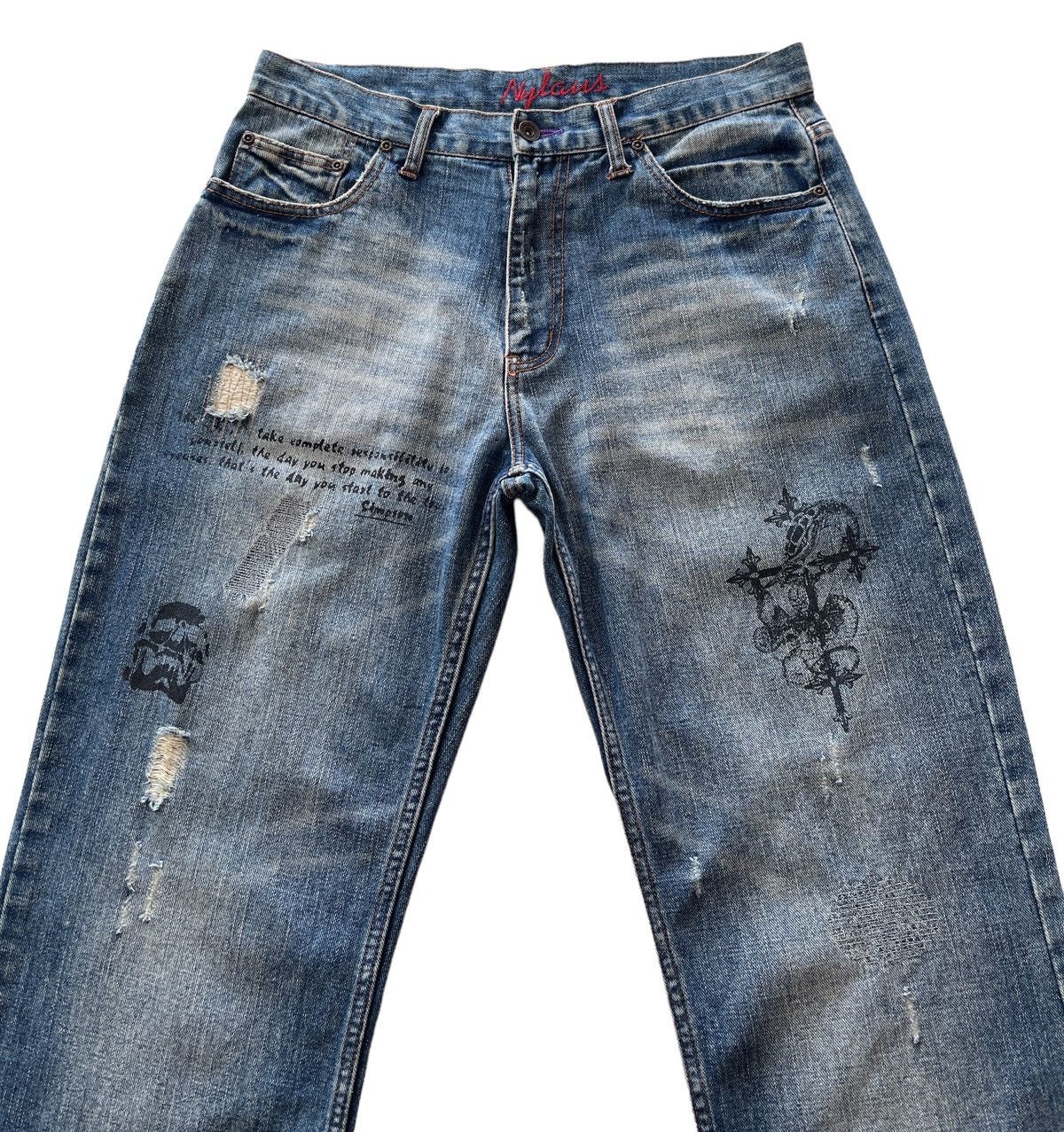 Japanese Brand Nylaus Streetwear Distressed Denim Size US 32 / EU 48 - 5 Thumbnail