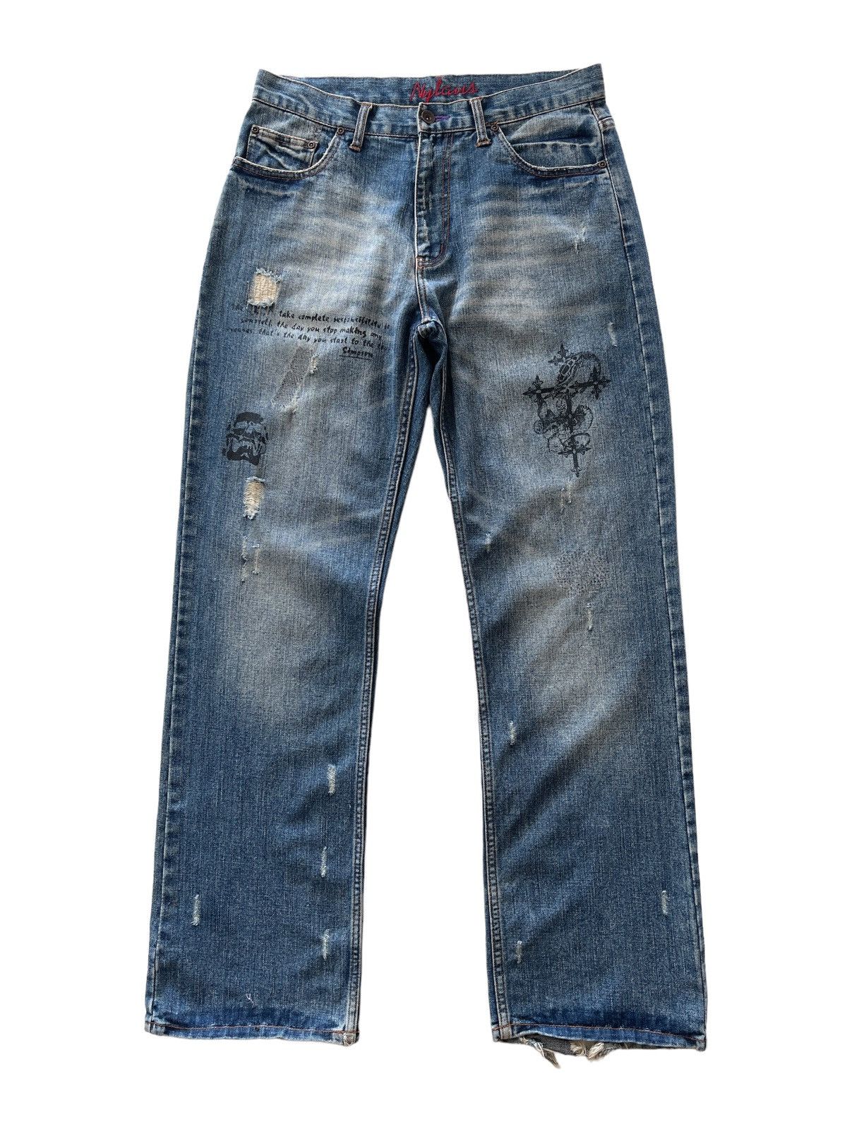 Japanese Brand Nylaus Streetwear Distressed Denim Size US 32 / EU 48 - 1 Thumbnail