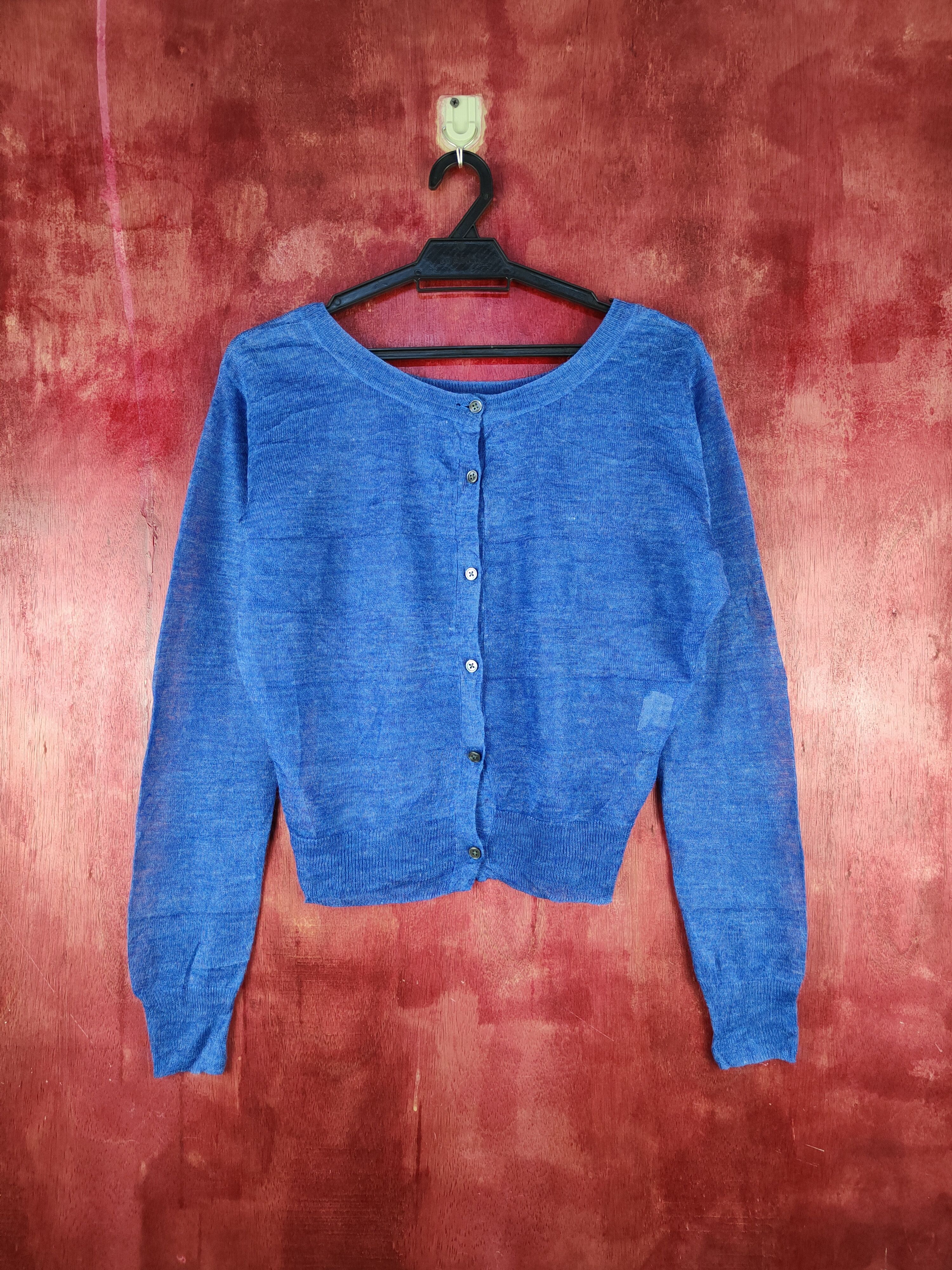 Japanese Brand Blue Crochet Meshnet Crop Tops Cardigan #S949