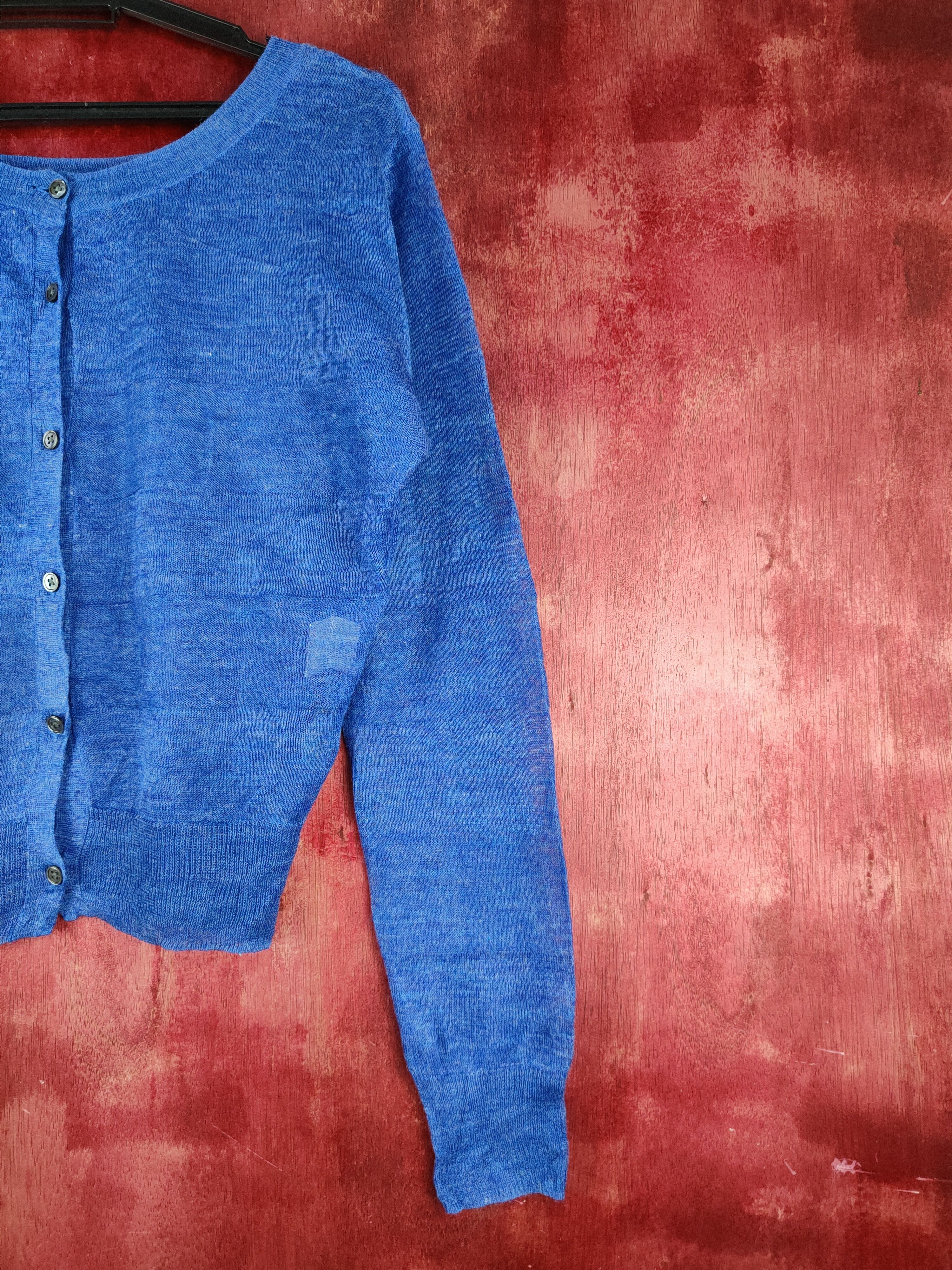Japanese Brand Blue Crochet Meshnet Crop Tops Cardigan #S949