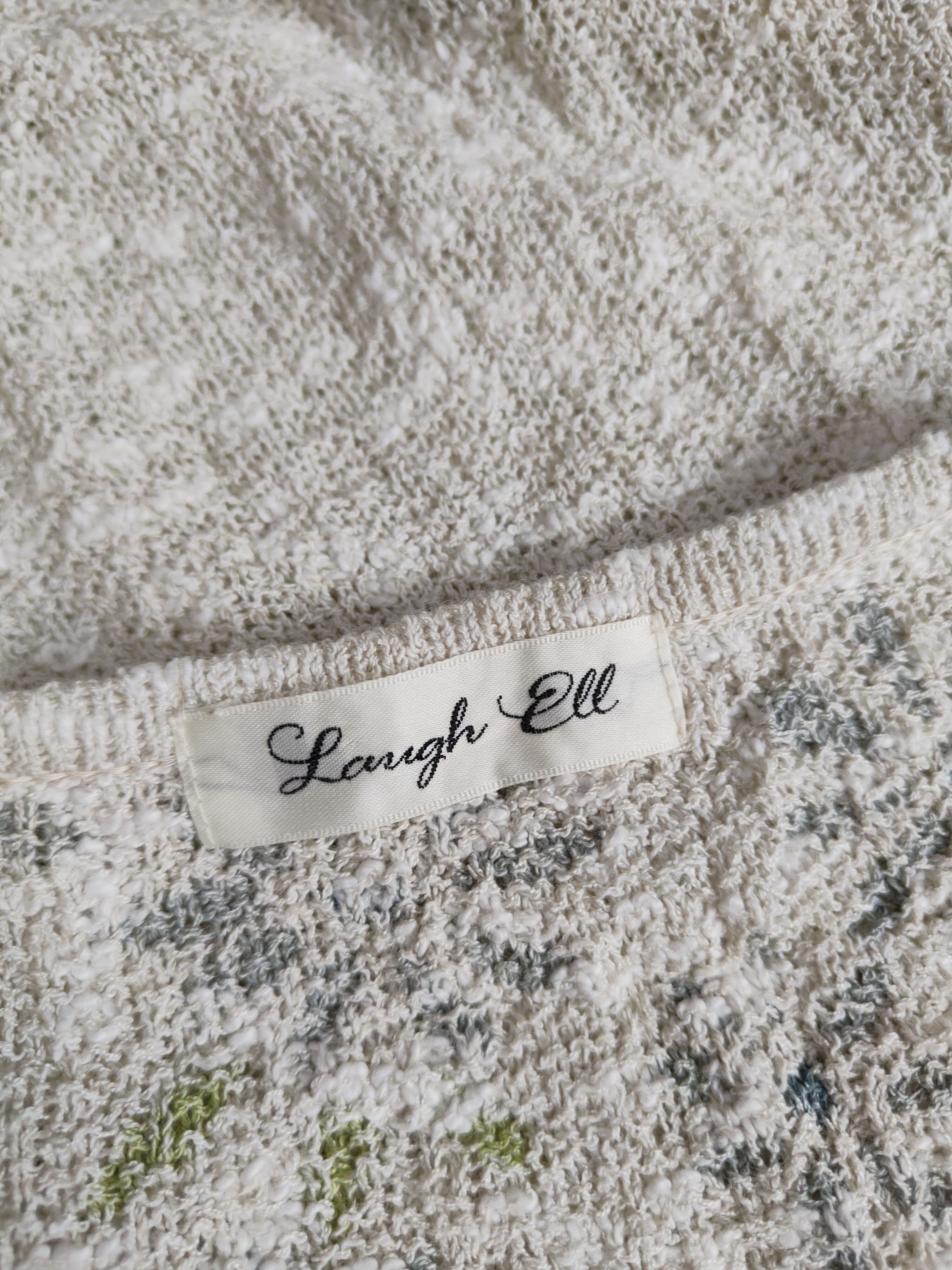Homespun Knitwear × Japanese Brand Laugh Ell Ivory Blue art flower Knitwear Cardigan #S945 Size L / US 10 / IT 46 - 11 Thumbnail