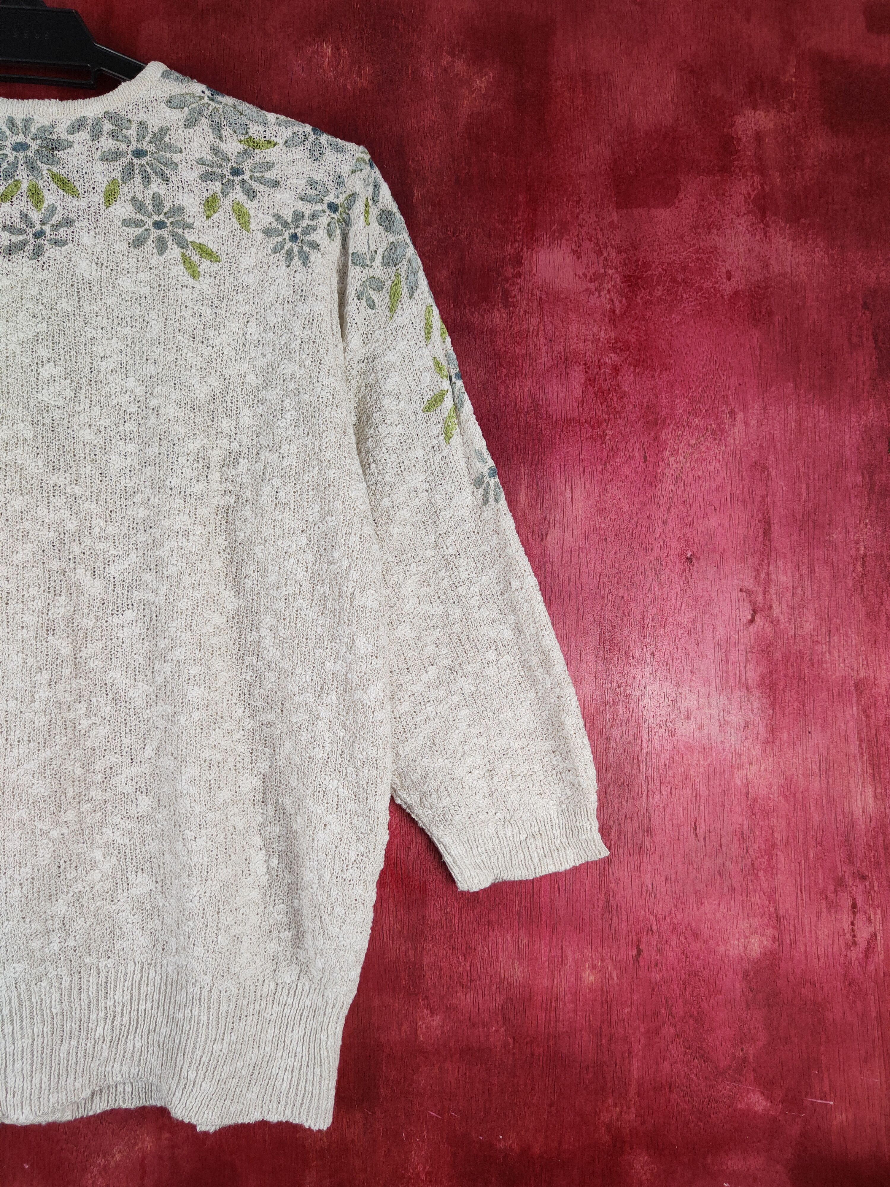 Homespun Knitwear × Japanese Brand Laugh Ell Ivory Blue art flower Knitwear Cardigan #S945 Size L / US 10 / IT 46 - 9 Thumbnail