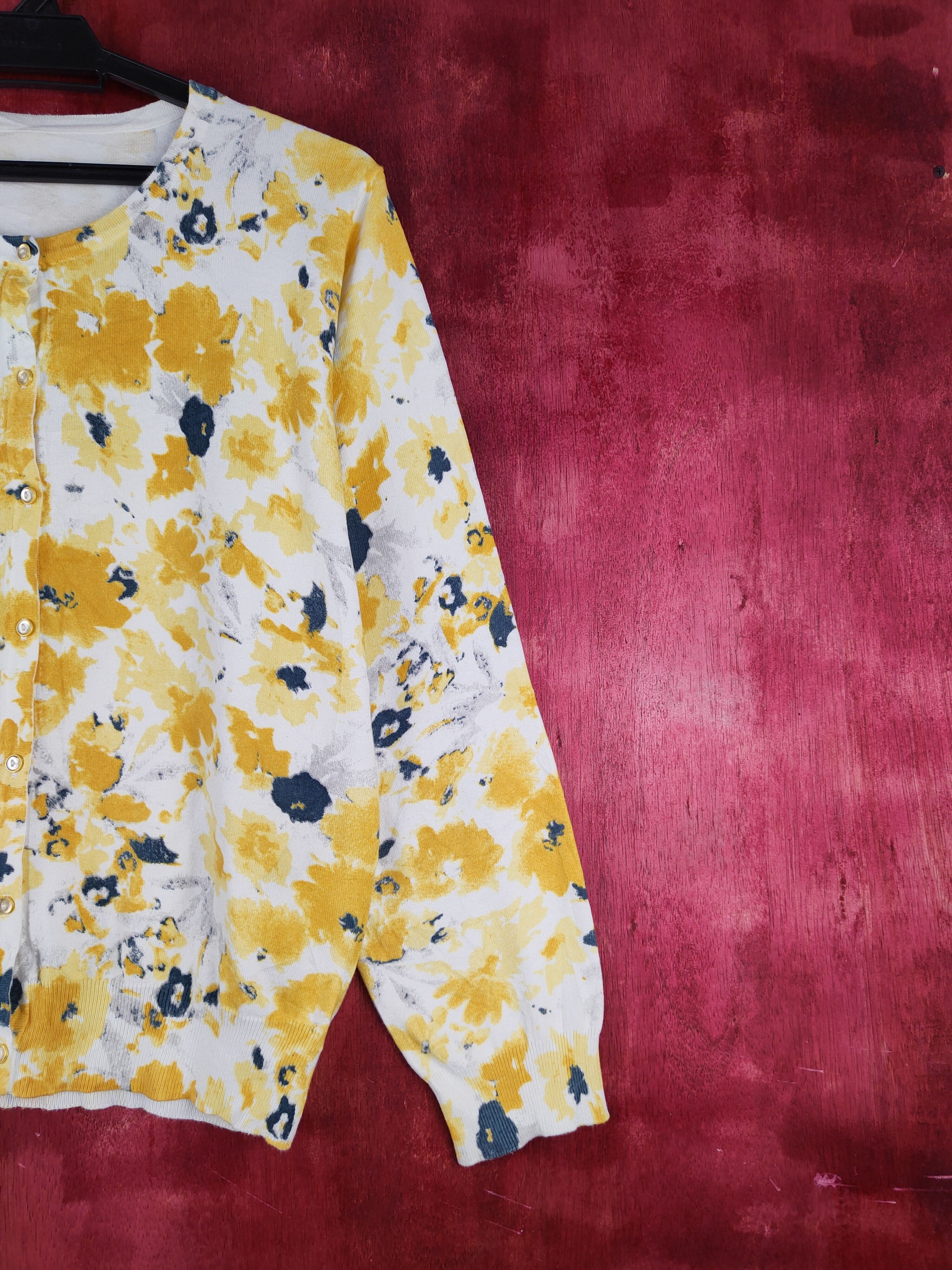 Homespun Knitwear Japanese Brand-Flowers Yellow/White Cardigan knitwear #S939 Size M / US 6-8 / IT 42-44 - 5 Thumbnail