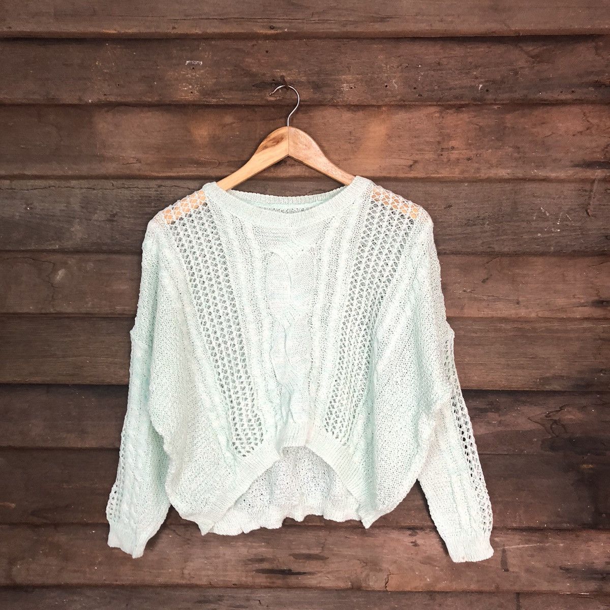 Japan Mesh Net Crochet Green Knitwear #7191