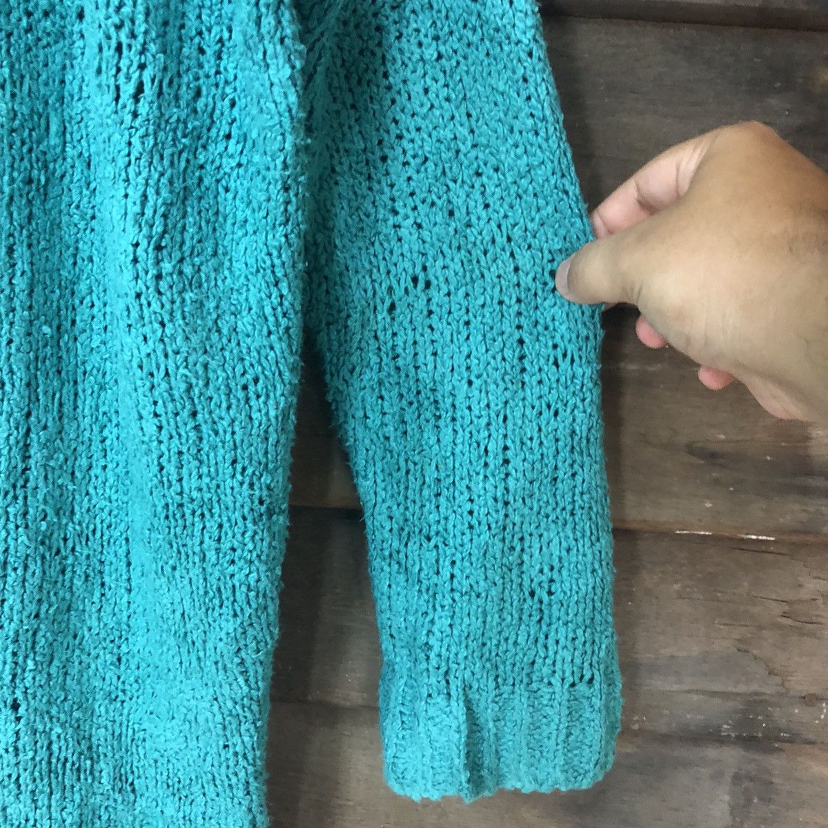 Homespun Knitwear Banana Fish Crochet Green Knitwear cardigan #7186 Size US XL / EU 56 / 4 - 5 Thumbnail