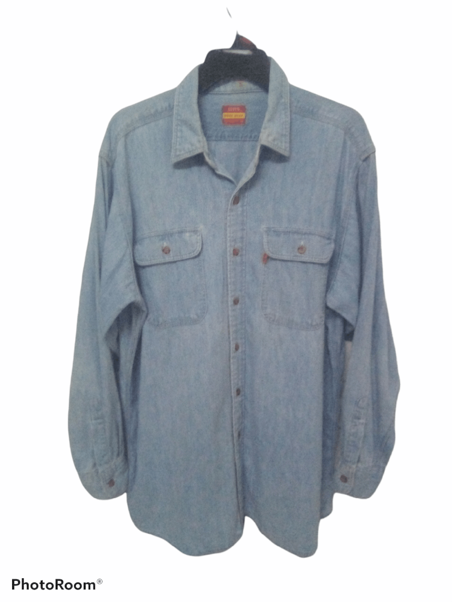 Vtg 70'S Levis Big E orange tab chambray button shirt