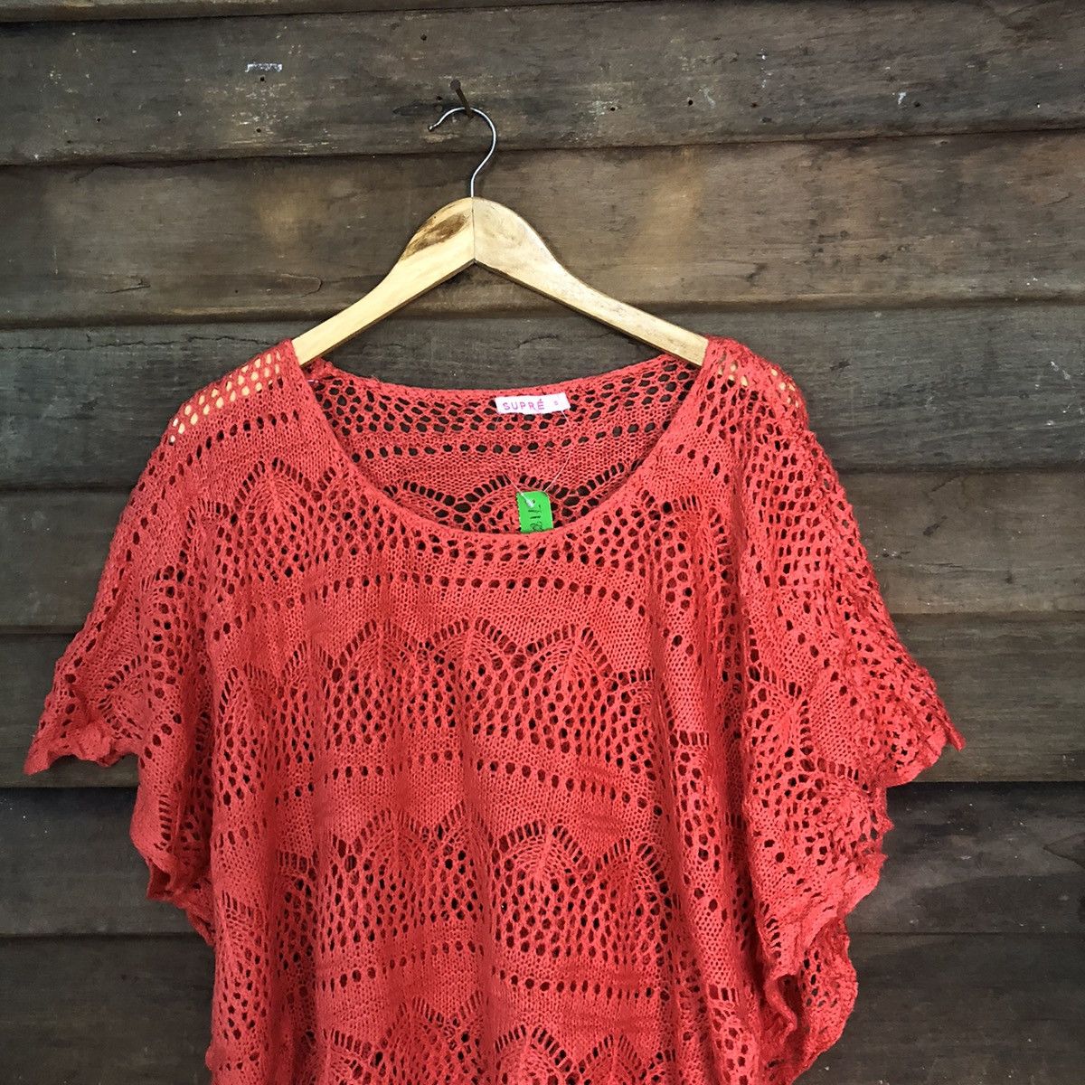 Homespun Knitwear Supre Mesh Net Crochet Red Cardigan Knitwear #7183 Size US M / EU 48-50 / 2 - 2 Thumbnail