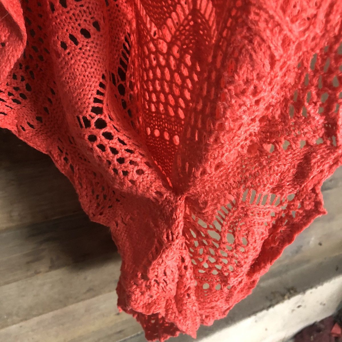 Homespun Knitwear Supre Mesh Net Crochet Red Cardigan Knitwear #7183 Size US M / EU 48-50 / 2 - 8 Thumbnail