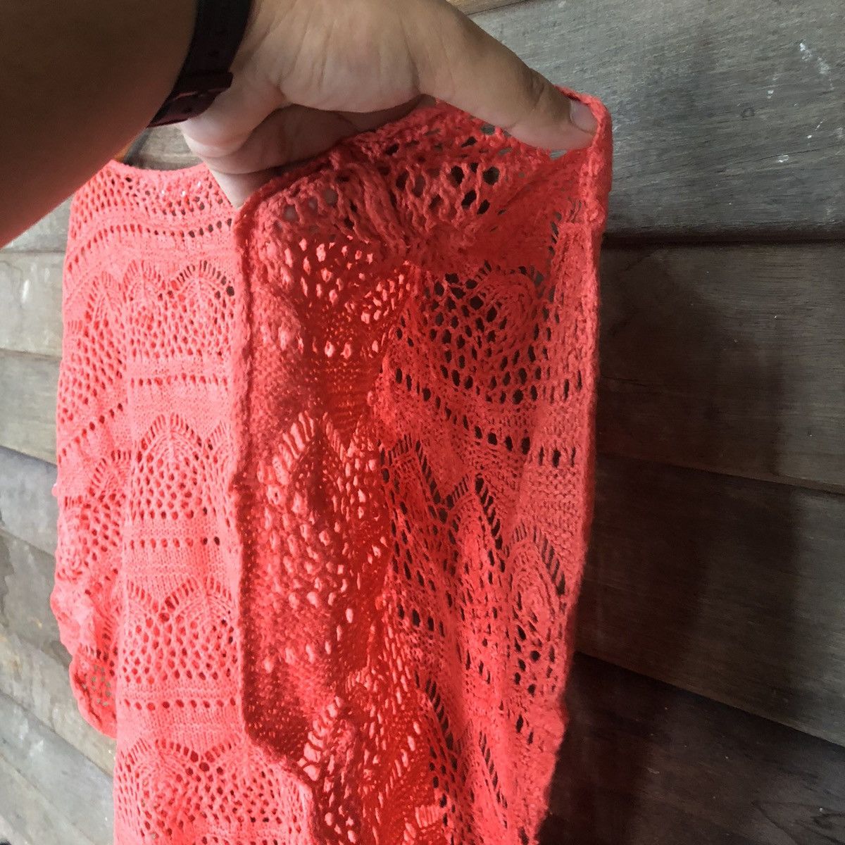 Homespun Knitwear Supre Mesh Net Crochet Red Cardigan Knitwear #7183 Size US M / EU 48-50 / 2 - 11 Thumbnail