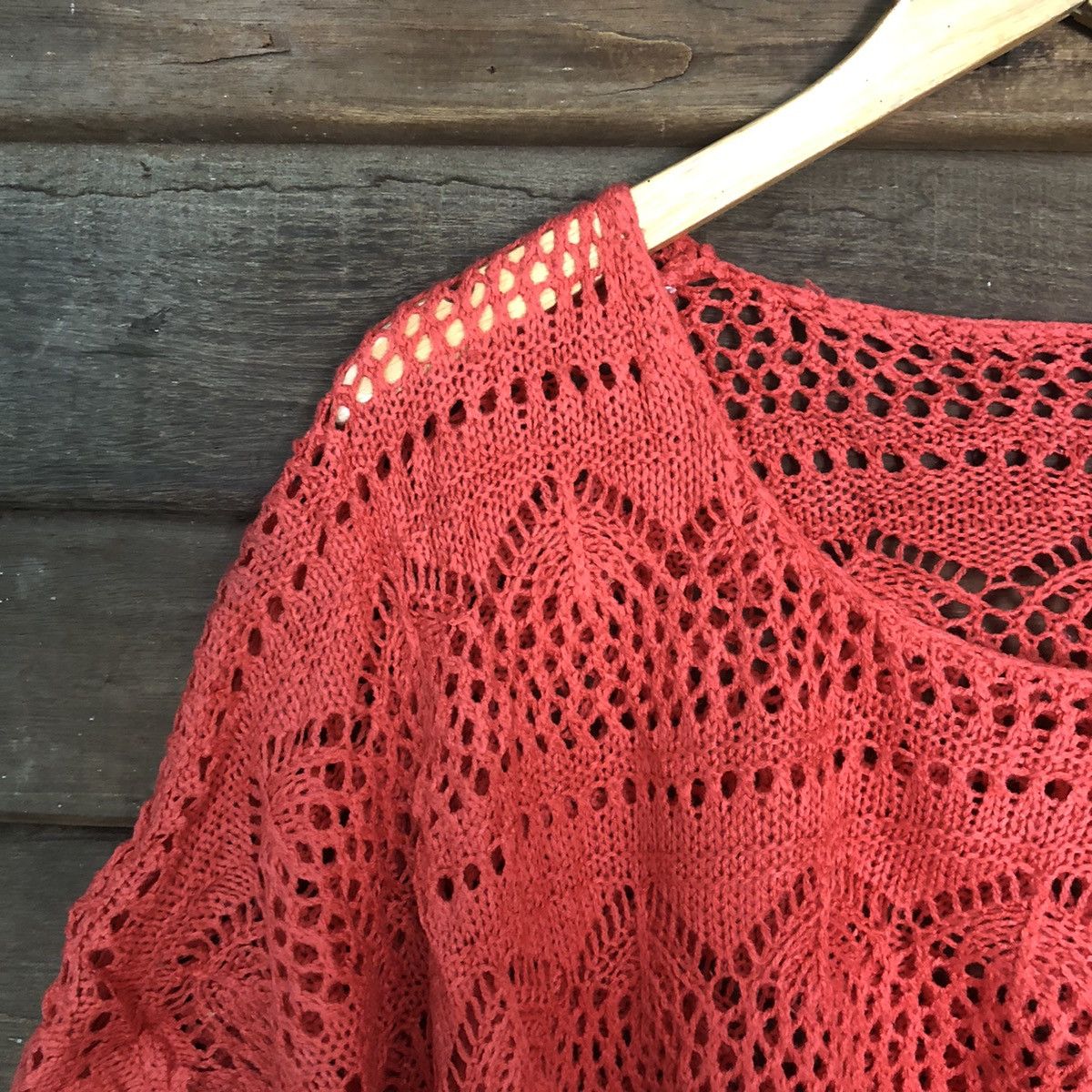 Homespun Knitwear Supre Mesh Net Crochet Red Cardigan Knitwear #7183 Size US M / EU 48-50 / 2 - 4 Thumbnail