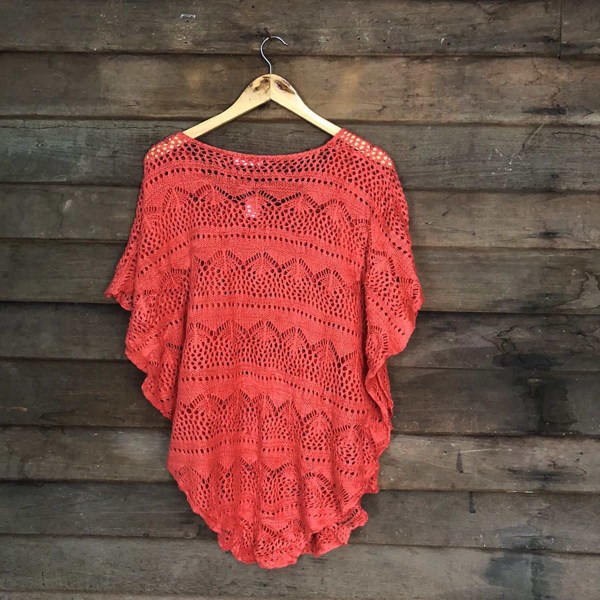 Homespun Knitwear Supre Mesh Net Crochet Red Cardigan Knitwear #7183 Size US M / EU 48-50 / 2 - 10 Thumbnail