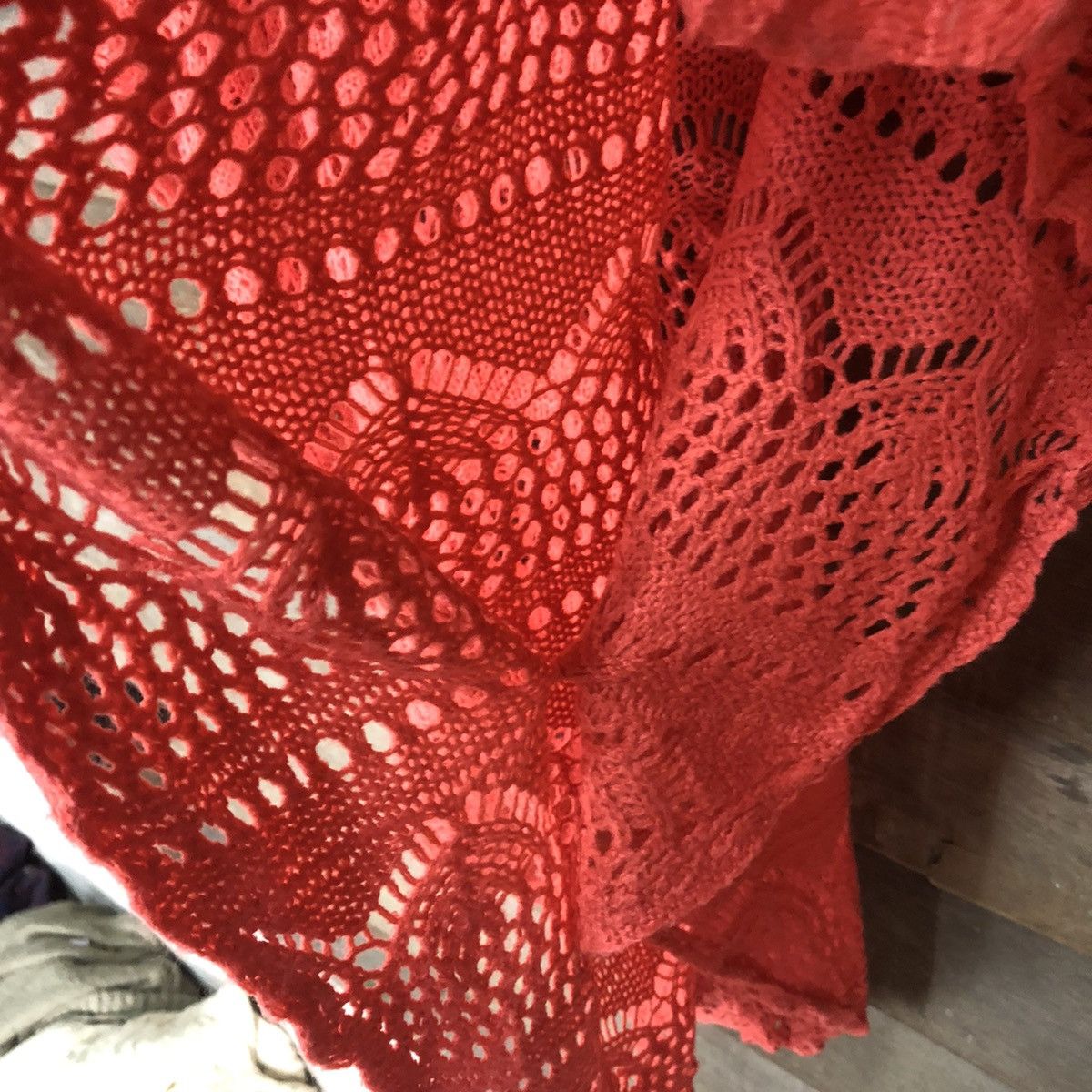 Homespun Knitwear Supre Mesh Net Crochet Red Cardigan Knitwear #7183 Size US M / EU 48-50 / 2 - 7 Thumbnail