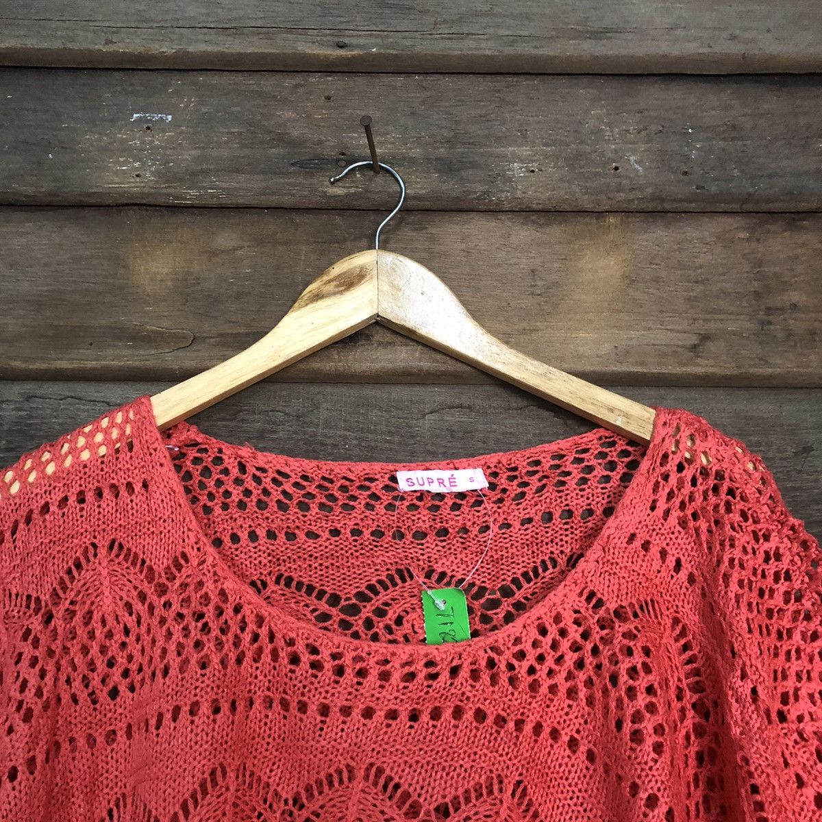 Homespun Knitwear Supre Mesh Net Crochet Red Cardigan Knitwear #7183 Size US M / EU 48-50 / 2 - 5 Thumbnail