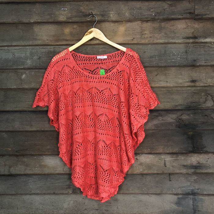Homespun Knitwear Supre Mesh Net Crochet Red Cardigan Knitwear