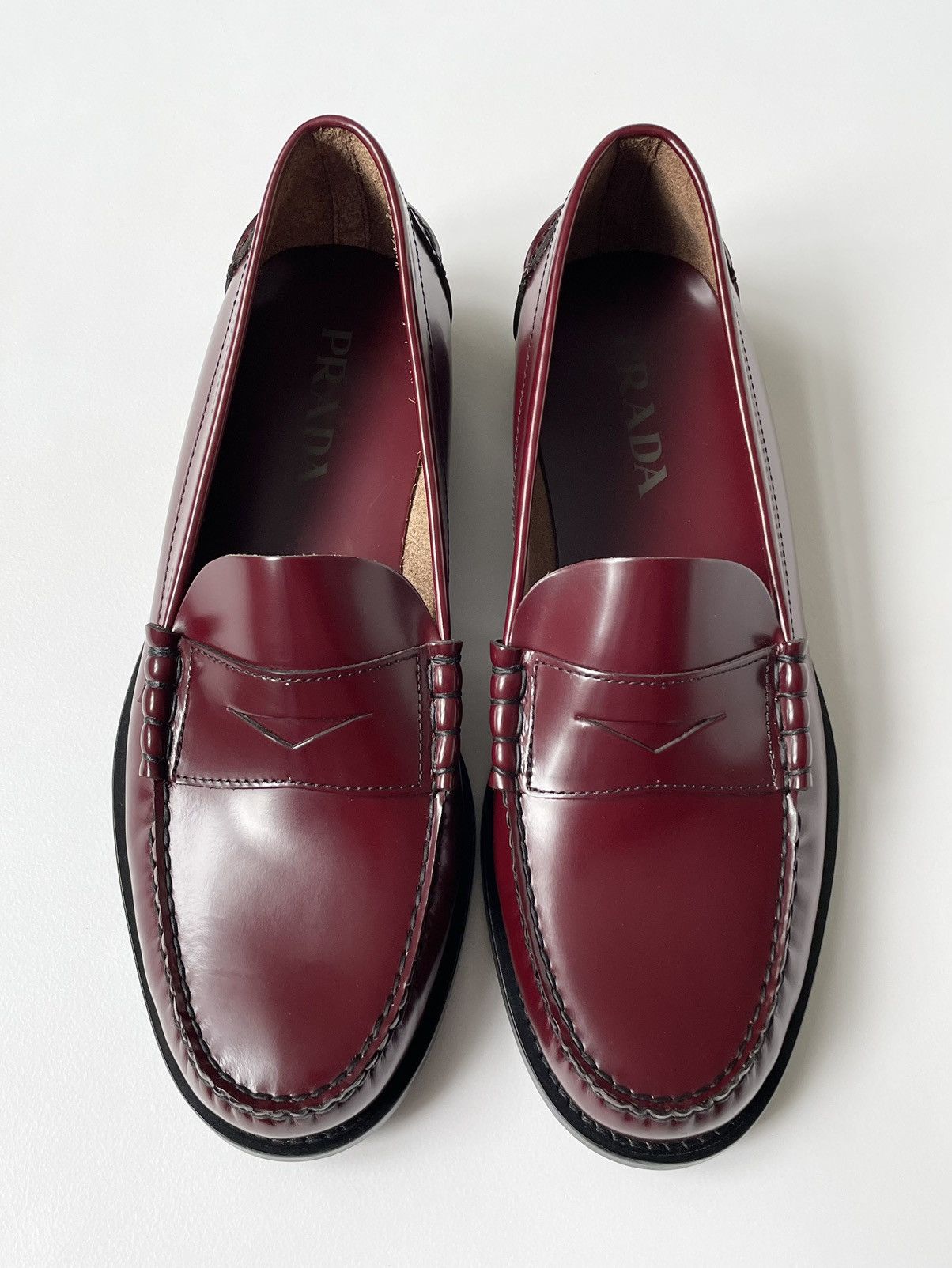 image of Prada Polished Oxblood Leather Loafers, Men's (Size 11)