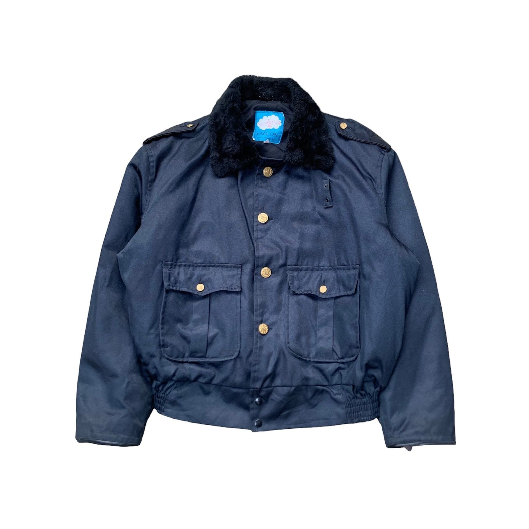 image of Military x Vintage Falcon Border Patrol Uniform Bomber Jacket in Navy Blue, Men's (Size 2XL)