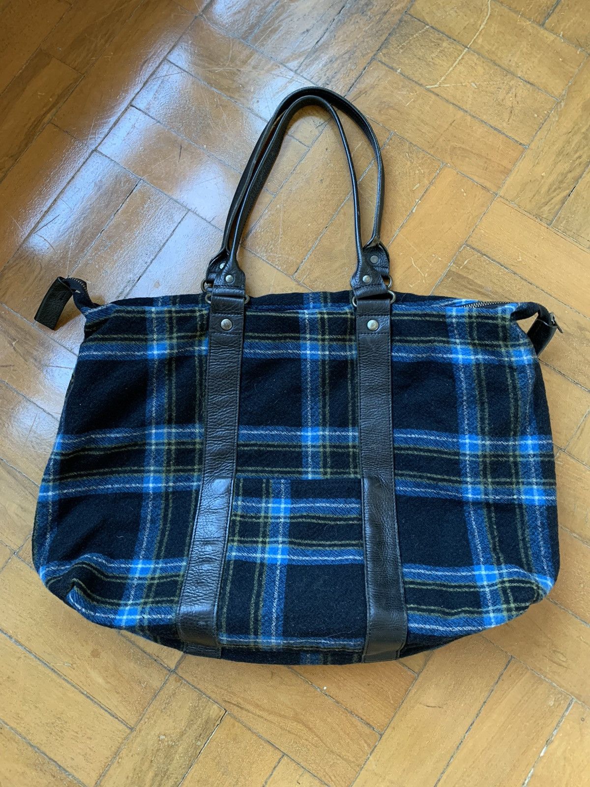 image of Porter Japan Made Tweed Wool Leather Tote By Tobiuo Ebisu Tokyo in Blue, Men's