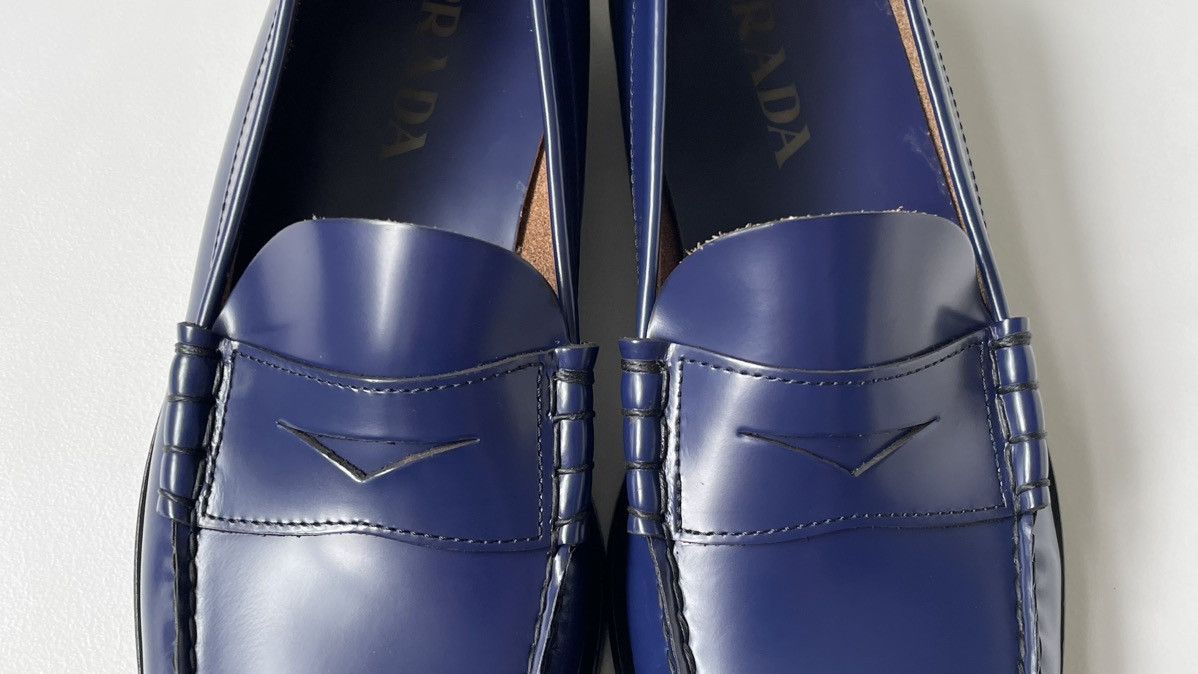 Prada Polished Blue Leather Loafers Size US 8 / EU 41 - 6 Thumbnail