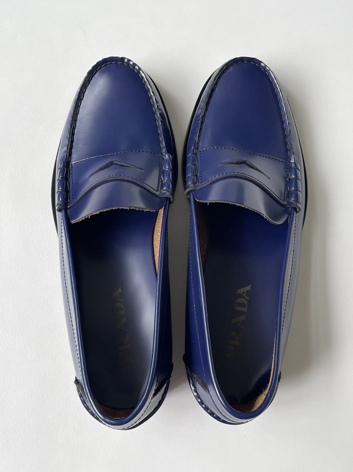 Prada Polished Cobalt Blue Leather Loafers Size US 9 / EU 42 - 8 Thumbnail