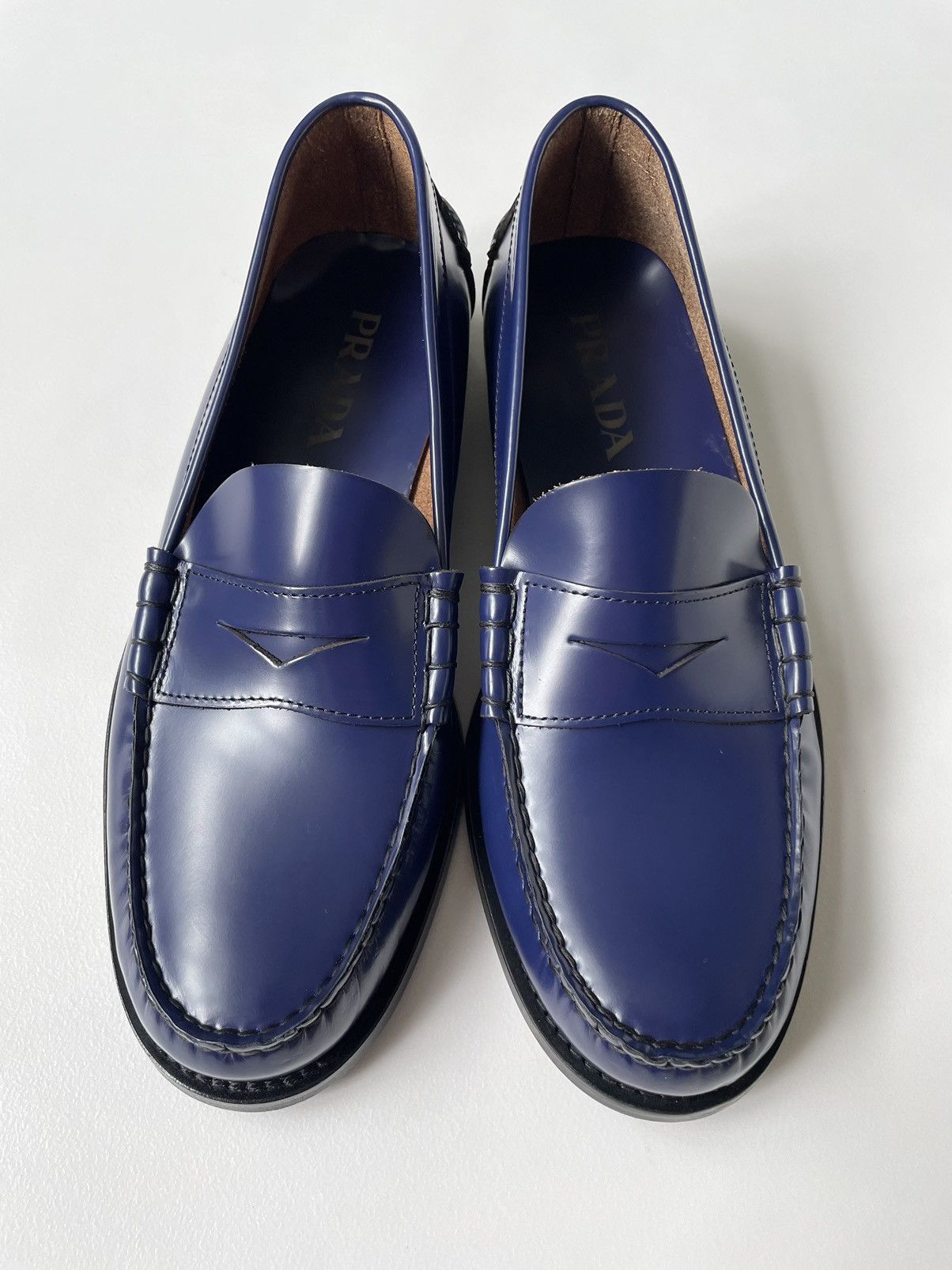 Pre-owned Prada Polished Cobalt Blue Leather Loafers