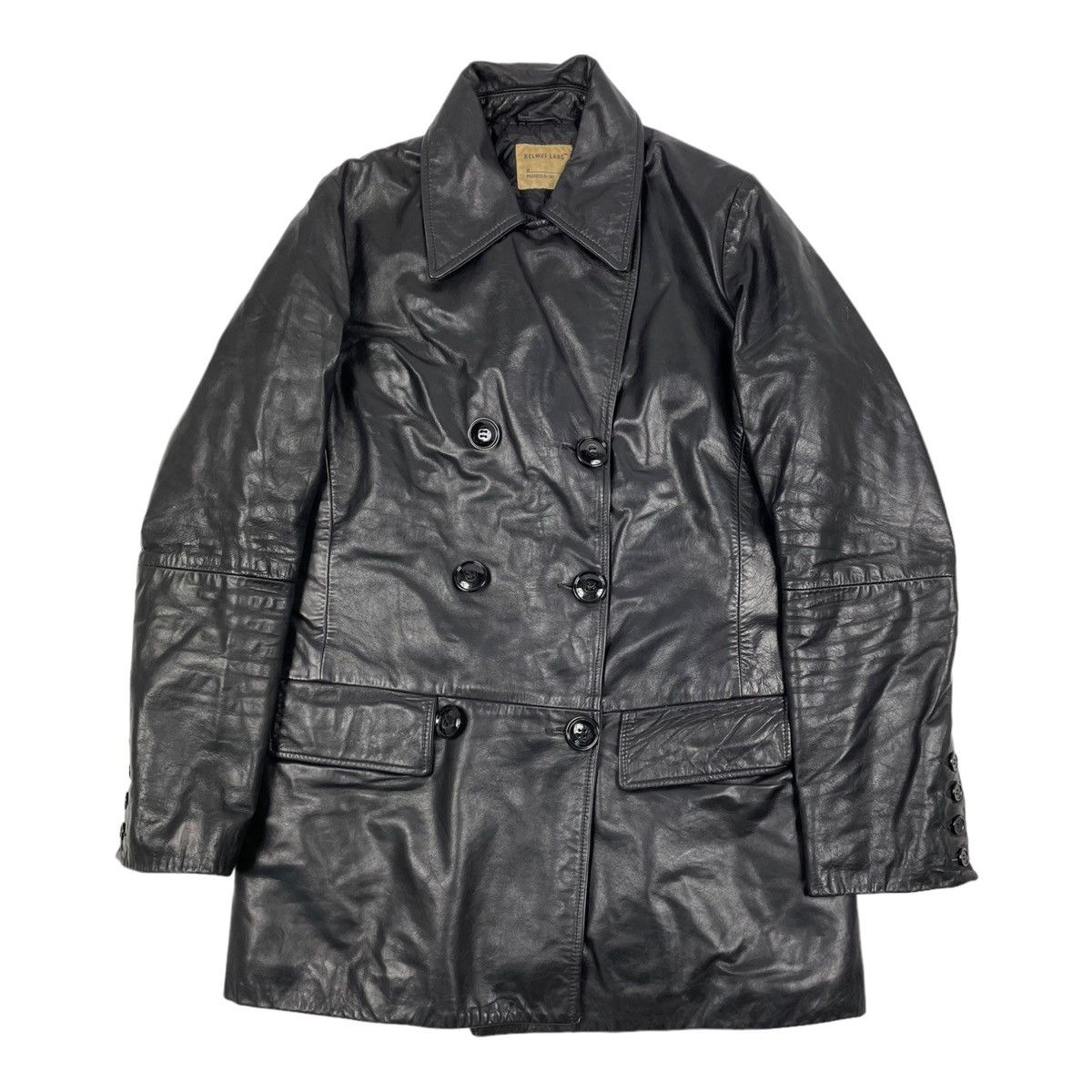 image of Archive Helmut Lang 1999 Leather Coat Jacket in Black, Women's (Size Medium)