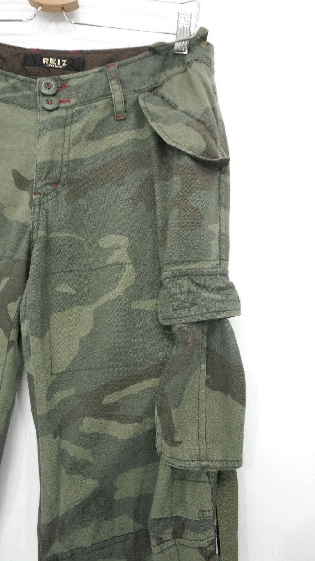 Japanese Brand REIZ Soft Cotton Camo Flared Roll up Bondage Women's Cargo Size 31" - 5 Thumbnail