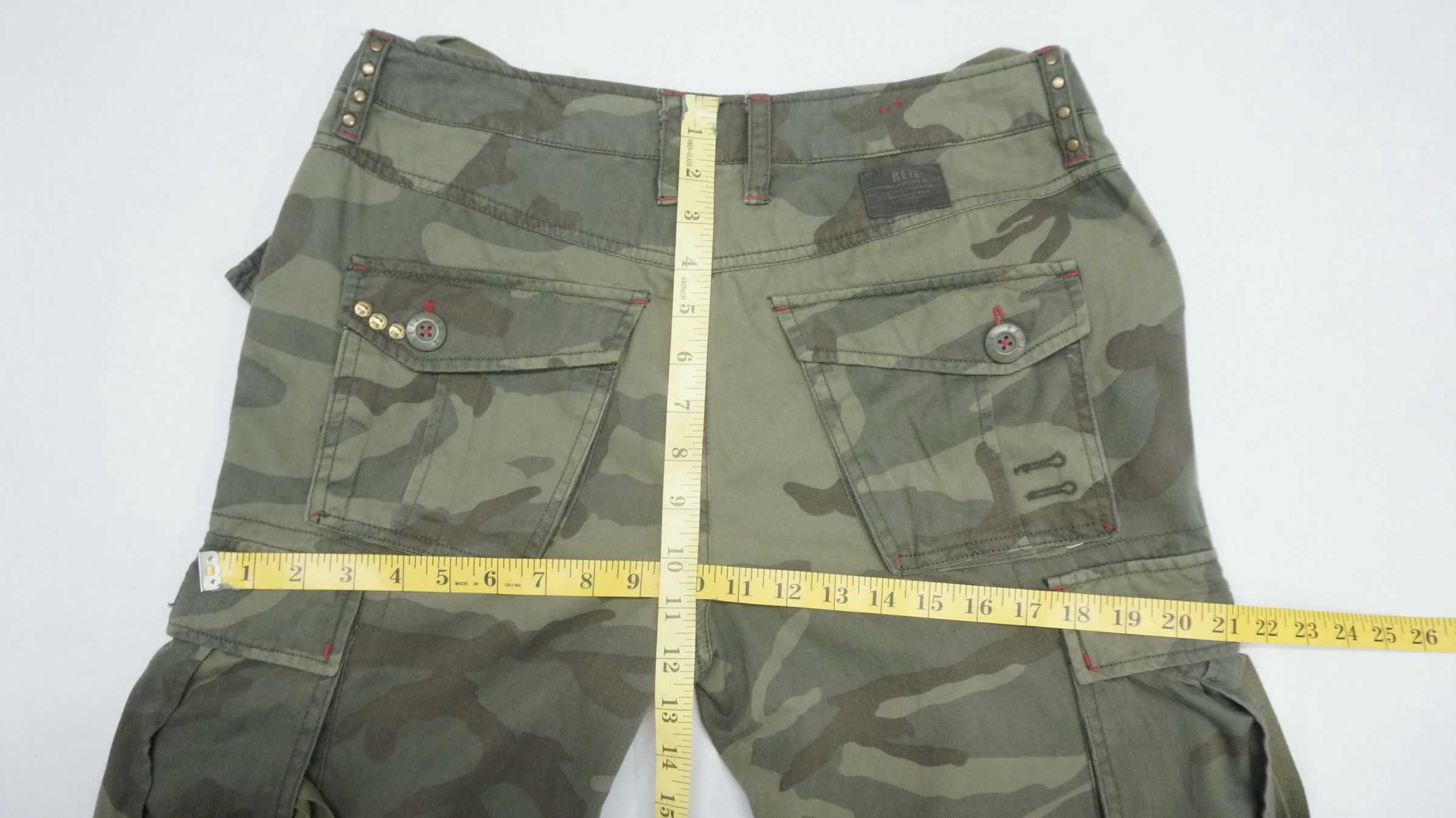 Japanese Brand REIZ Soft Cotton Camo Flared Roll up Bondage Women's Cargo Size 31" - 19 Thumbnail