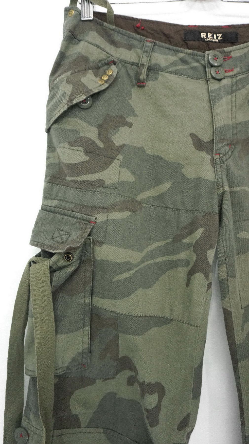 Japanese Brand REIZ Soft Cotton Camo Flared Roll up Bondage Women's Cargo Size 31" - 4 Thumbnail