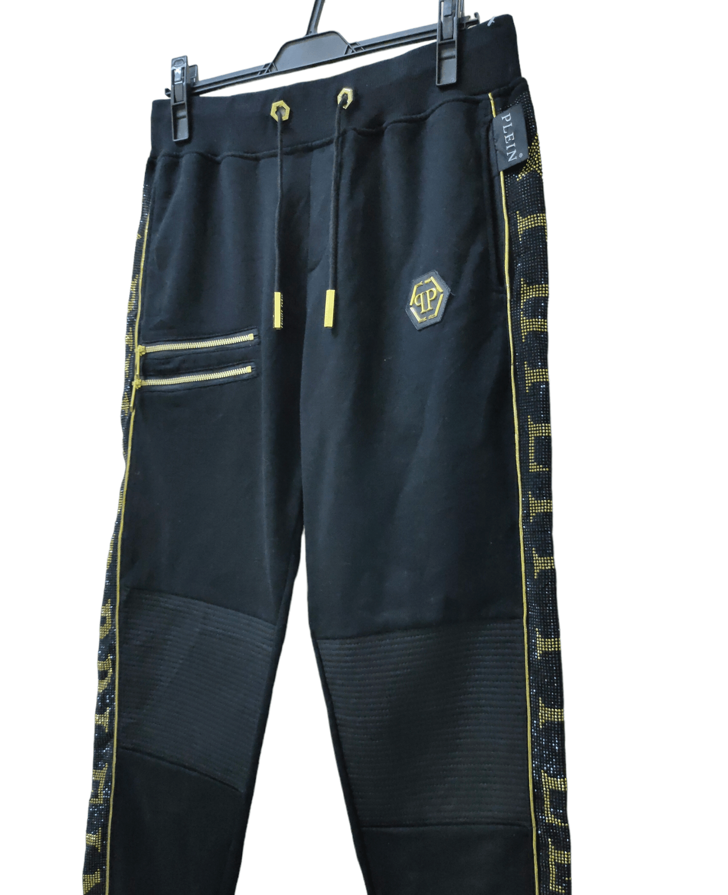 image of Avant Garde Philipp Plein Homme Side Spell Out Hype Track Pants in Black, Men's (Size 31)