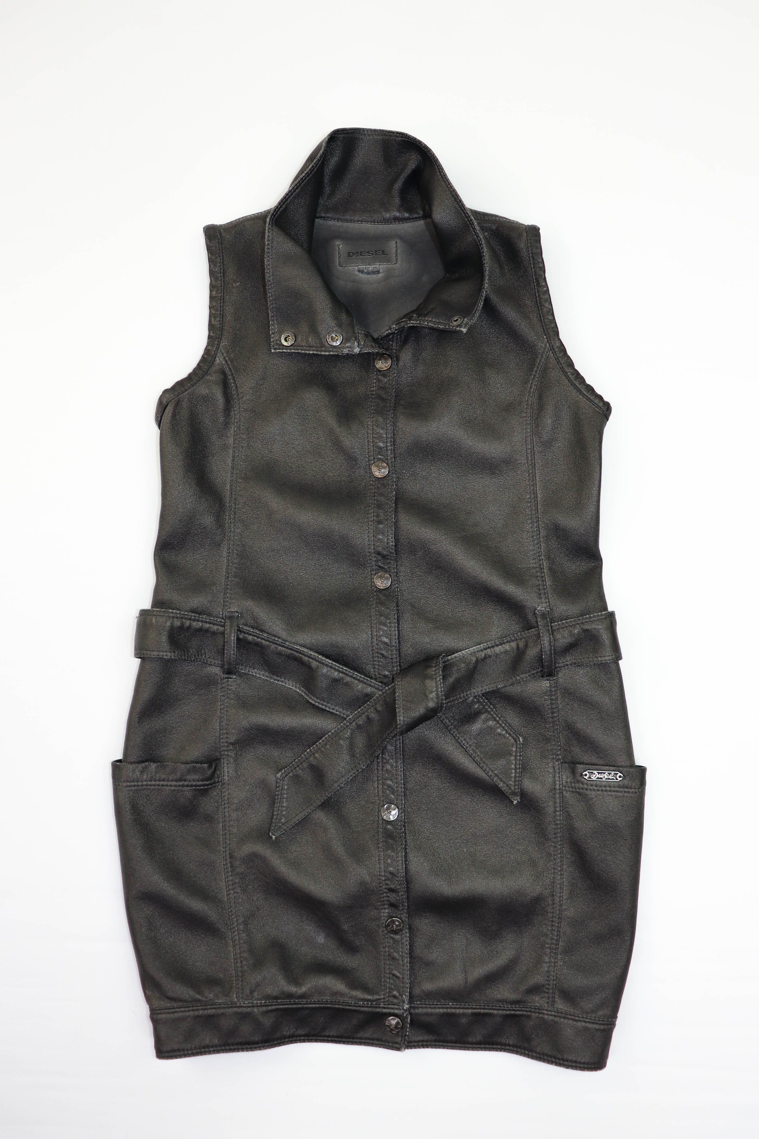Diesel Diesel Dark Gray Faux Leather Women’s Belted Long Vest Size M / US 6-8 / IT 42-44 - 3 Thumbnail