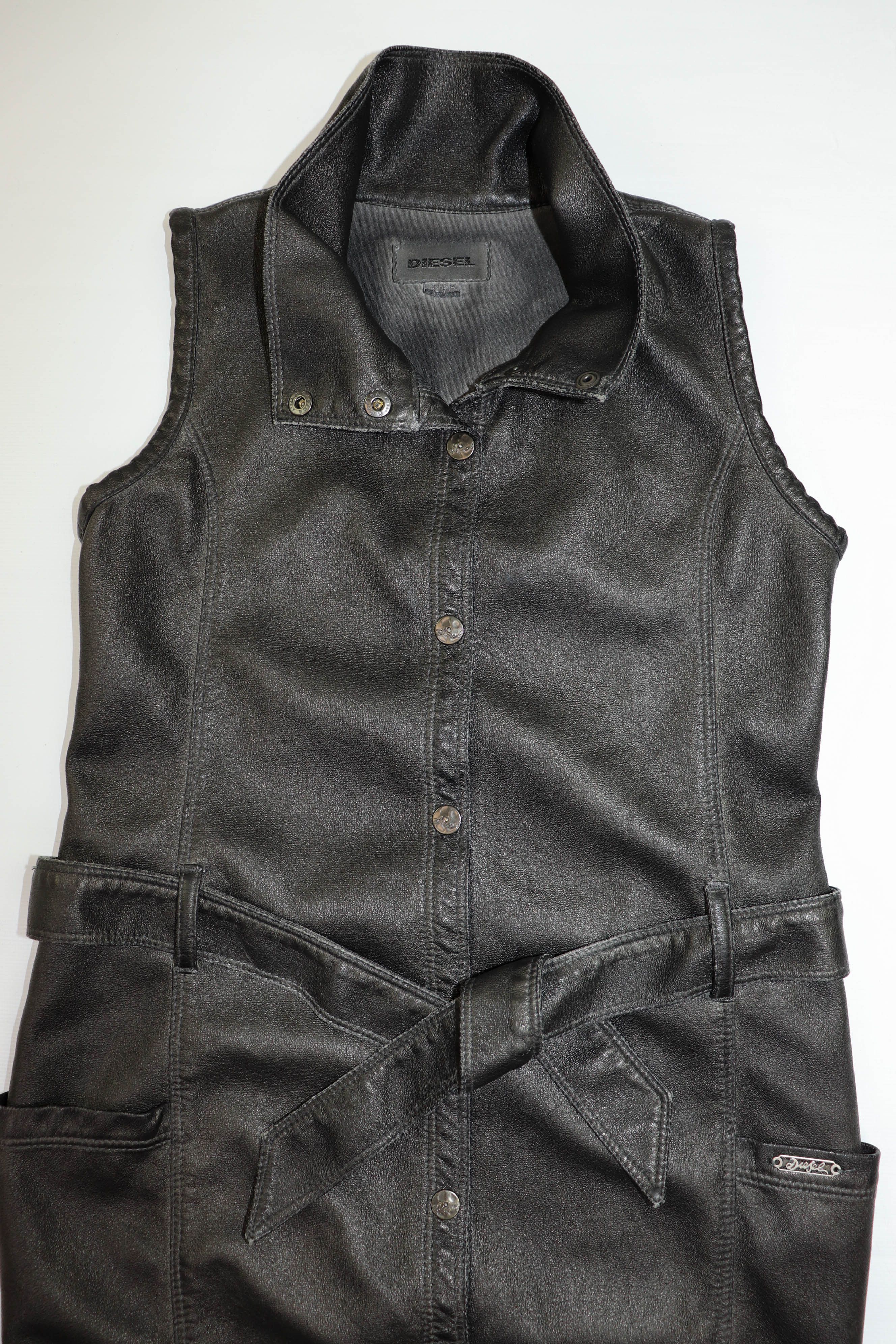 Diesel Diesel Dark Gray Faux Leather Women’s Belted Long Vest Size M / US 6-8 / IT 42-44 - 4 Thumbnail