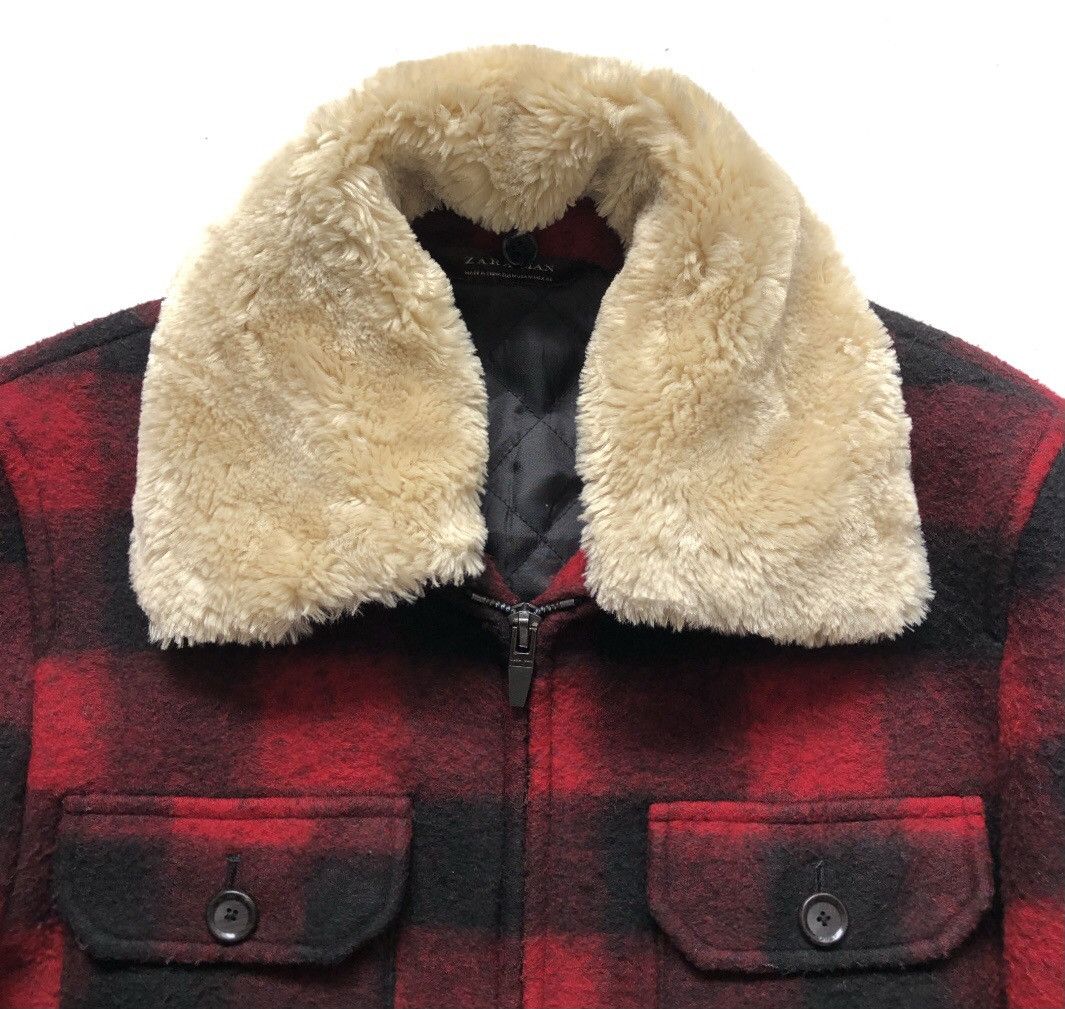 Zara Zara Men Outwear Red and Black Check Wooly and Fur Collar Size US M / EU 48-50 / 2 - 7 Thumbnail
