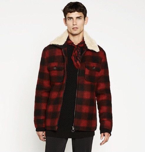 Zara Zara Men Outwear Red and Black Check Wooly and Fur Collar Size US M / EU 48-50 / 2 - 1 Thumbnail