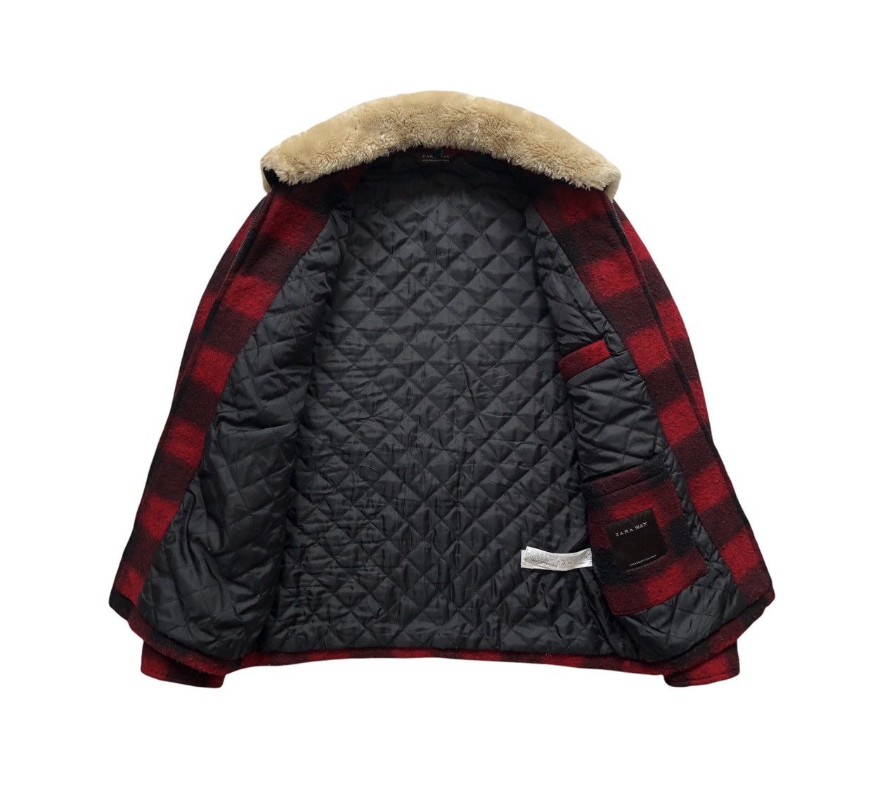 Zara Zara Men Outwear Red and Black Check Wooly and Fur Collar Size US M / EU 48-50 / 2 - 12 Thumbnail