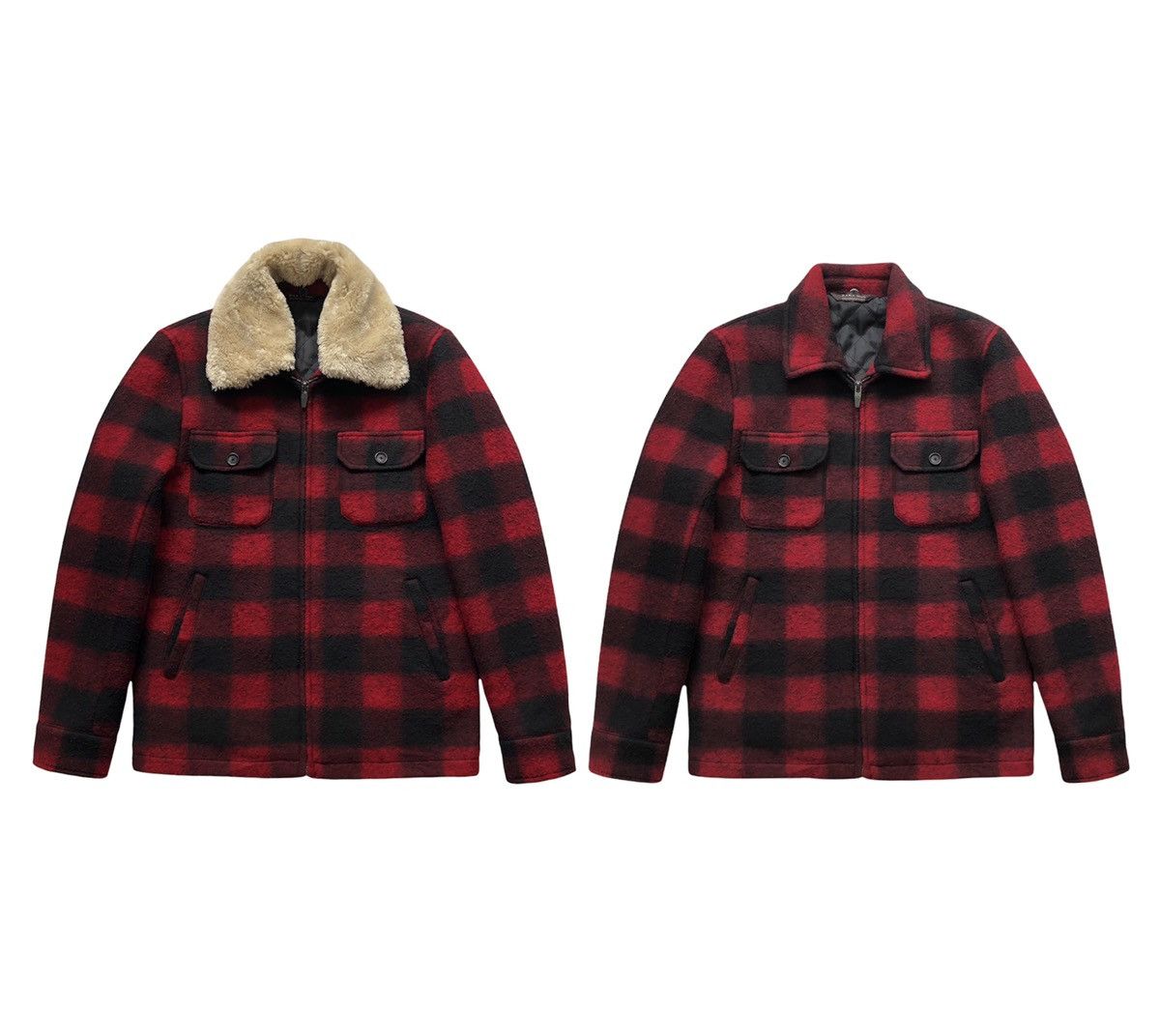 Zara Zara Men Outwear Red and Black Check Wooly and Fur Collar Size US M / EU 48-50 / 2 - 6 Thumbnail